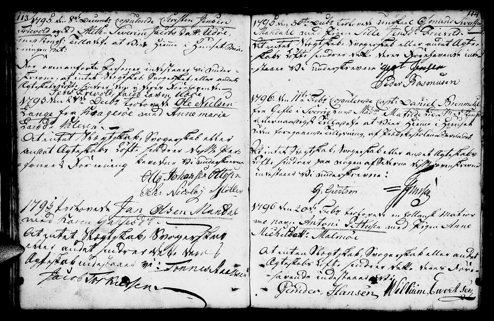 Mandal sokneprestkontor, AV/SAK-1111-0030/F/Fa/Faa/L0007: Parish register (official) no. A 7, 1783-1818, p. 113-114