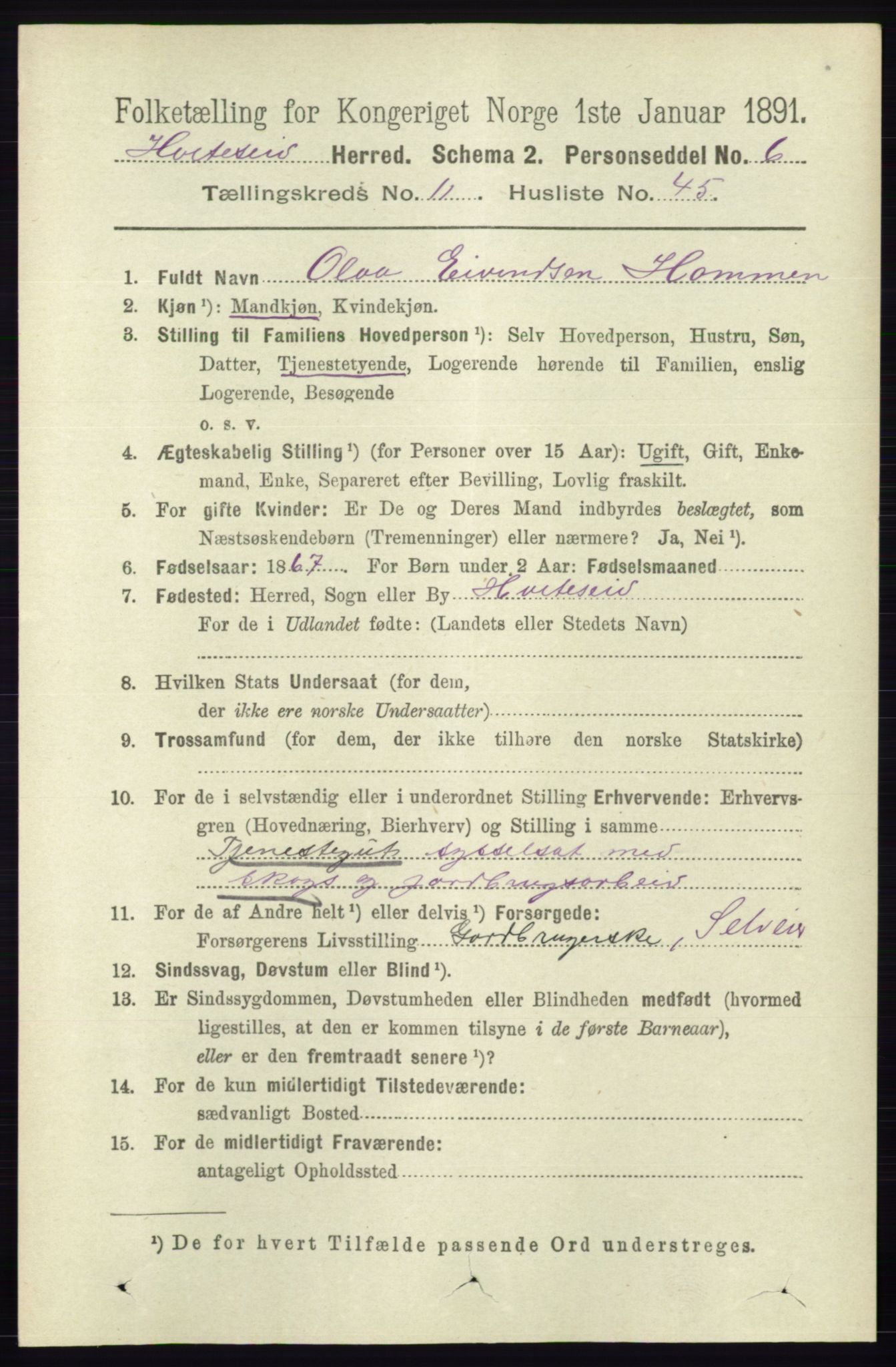 RA, 1891 census for 0829 Kviteseid, 1891, p. 2795