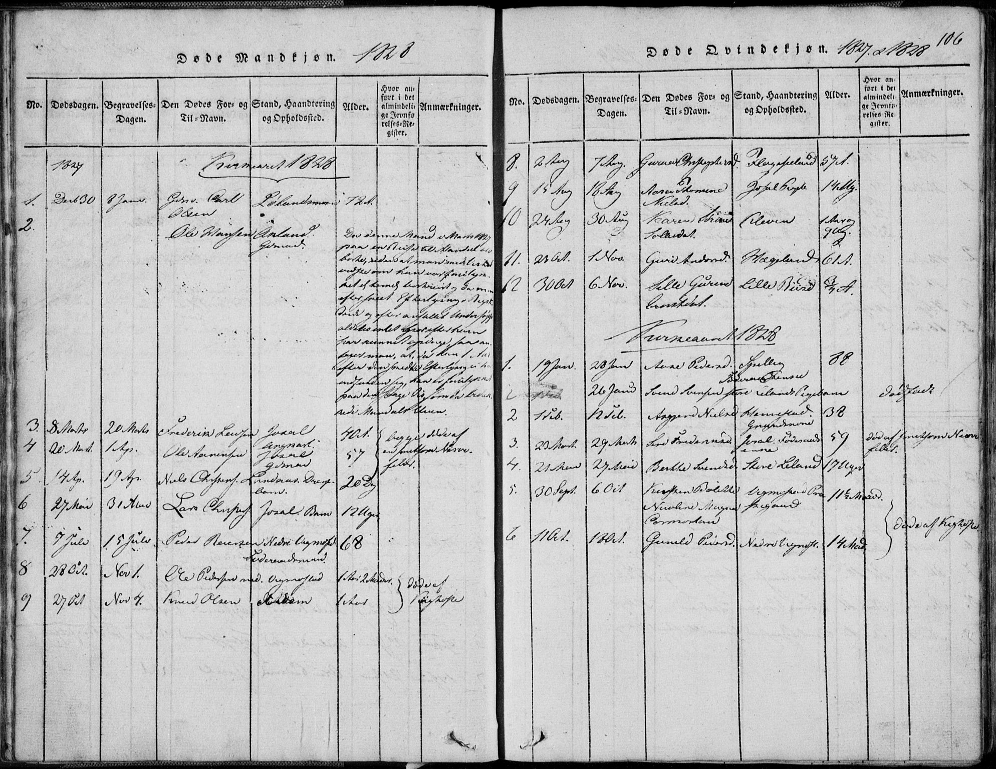 Nord-Audnedal sokneprestkontor, AV/SAK-1111-0032/F/Fb/Fbb/L0001: Parish register (copy) no. B 1, 1816-1858, p. 106