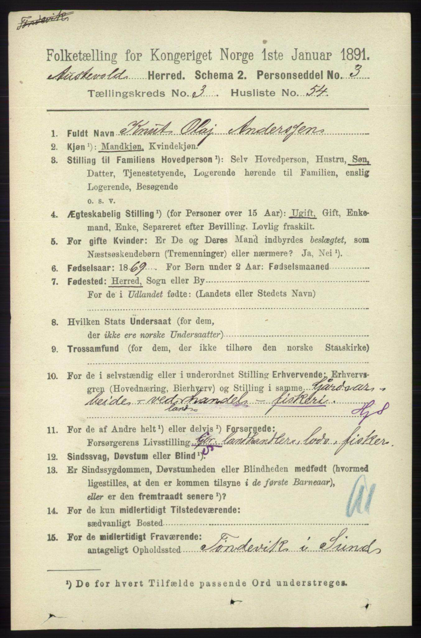 RA, 1891 census for 1244 Austevoll, 1891, p. 1327