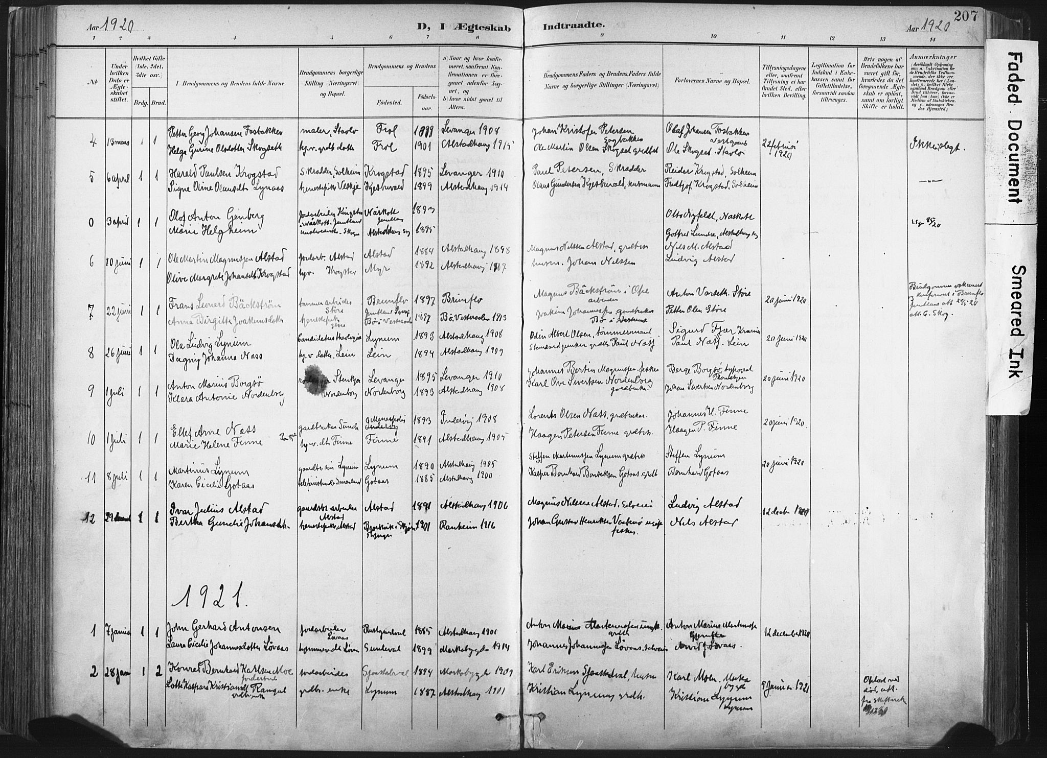 Ministerialprotokoller, klokkerbøker og fødselsregistre - Nord-Trøndelag, SAT/A-1458/717/L0162: Parish register (official) no. 717A12, 1898-1923, p. 207