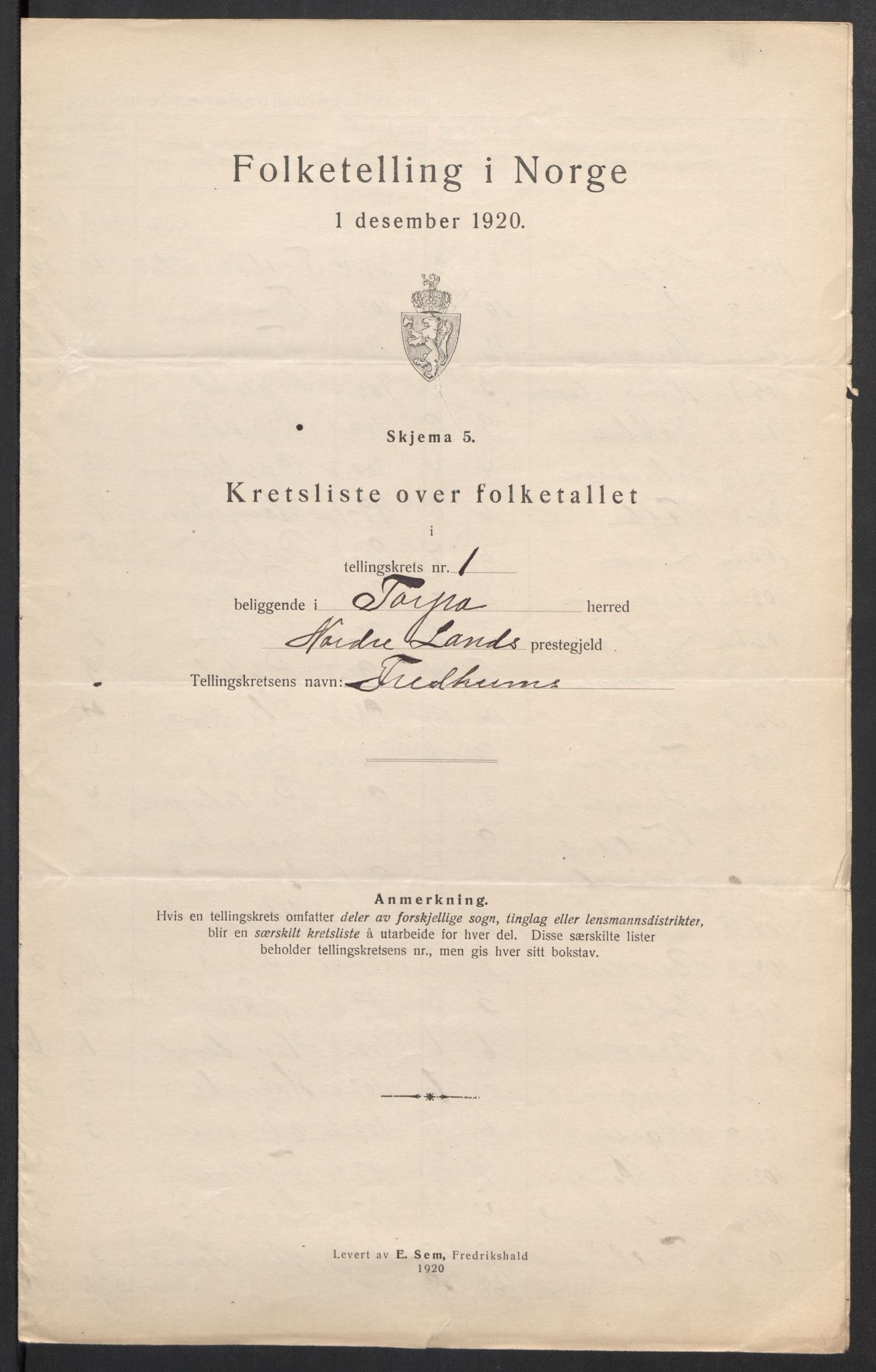 SAH, 1920 census for Torpa, 1920, p. 6