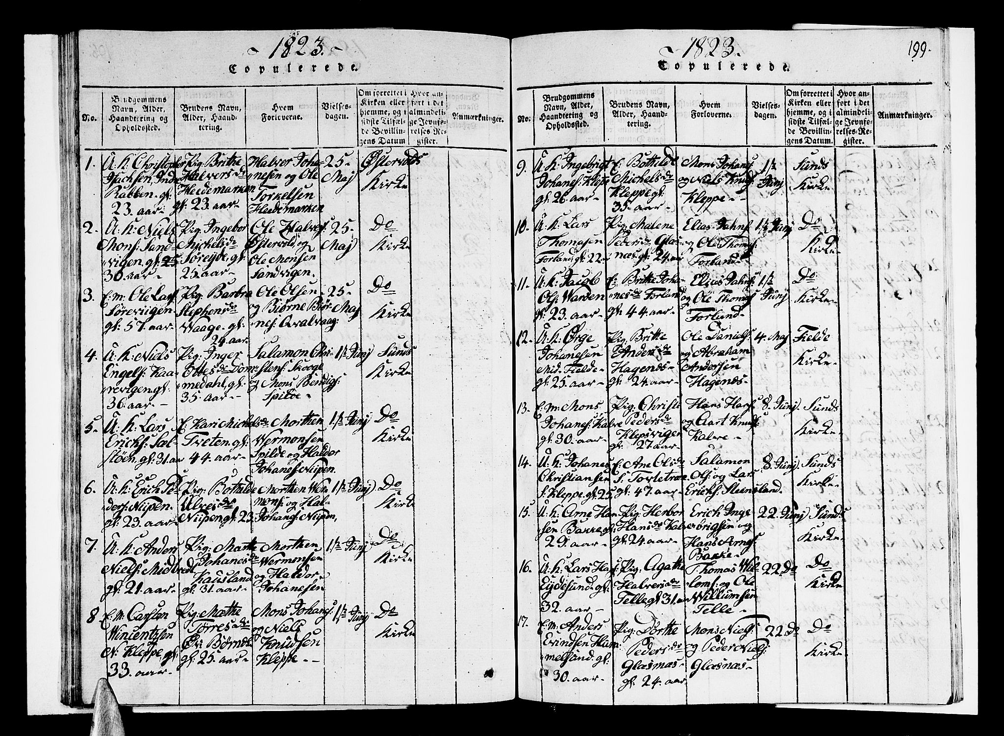 Sund sokneprestembete, AV/SAB-A-99930: Parish register (copy) no. A 1, 1816-1827, p. 199