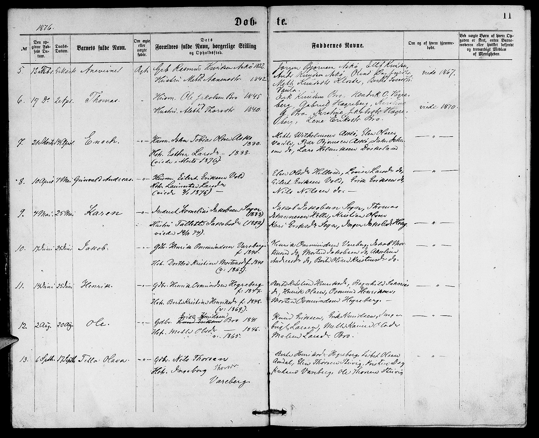 Rennesøy sokneprestkontor, SAST/A -101827/H/Ha/Hab/L0005: Parish register (copy) no. B 5, 1871-1890, p. 11