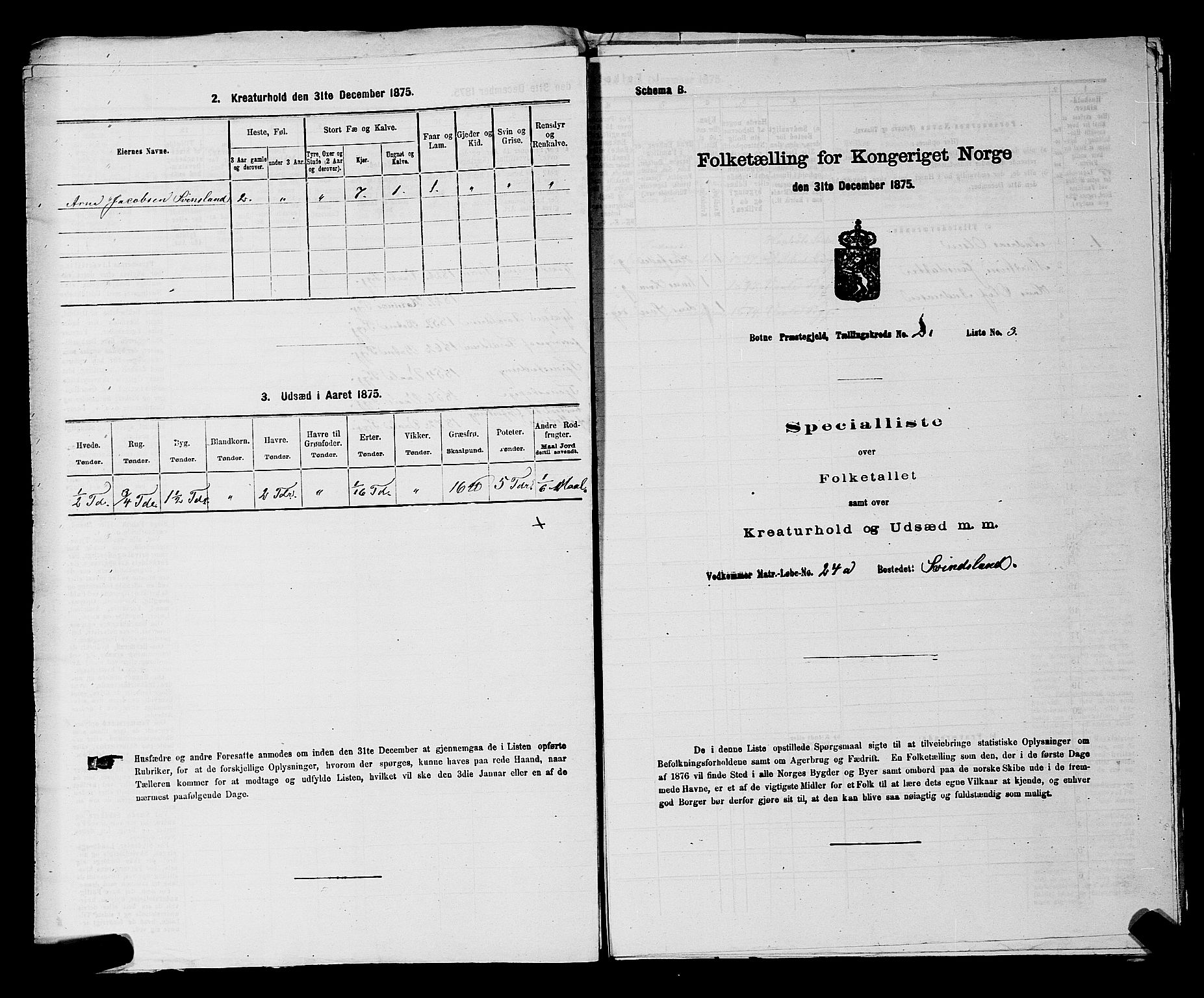 SAKO, 1875 census for 0715P Botne, 1875, p. 164