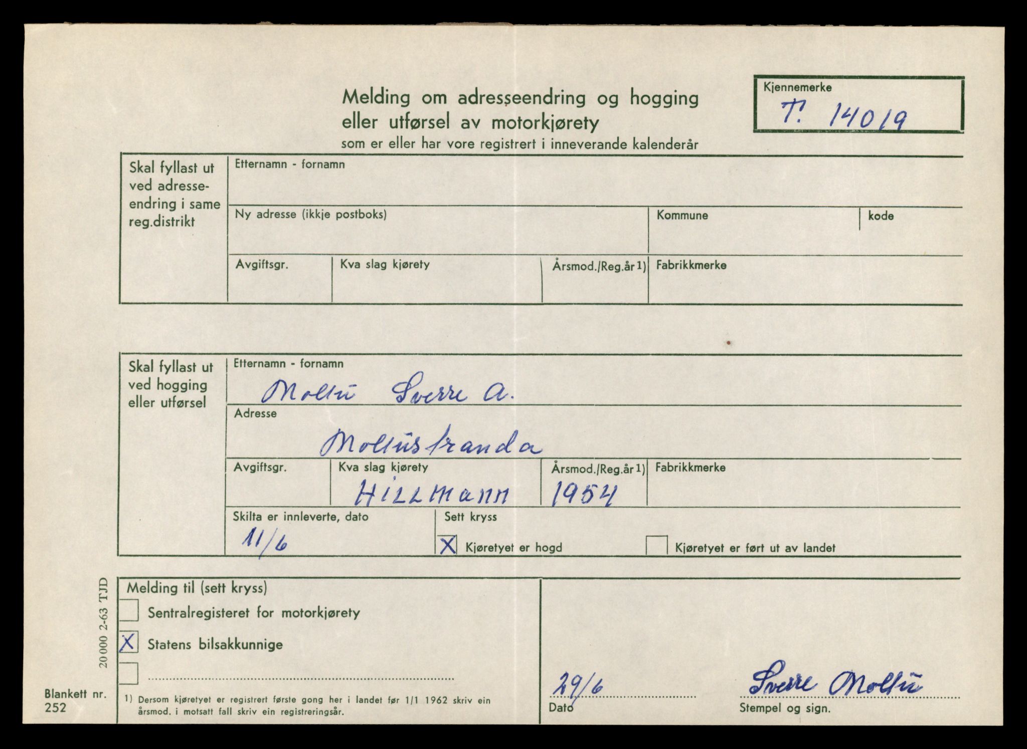 Møre og Romsdal vegkontor - Ålesund trafikkstasjon, AV/SAT-A-4099/F/Fe/L0042: Registreringskort for kjøretøy T 13906 - T 14079, 1927-1998, p. 1691
