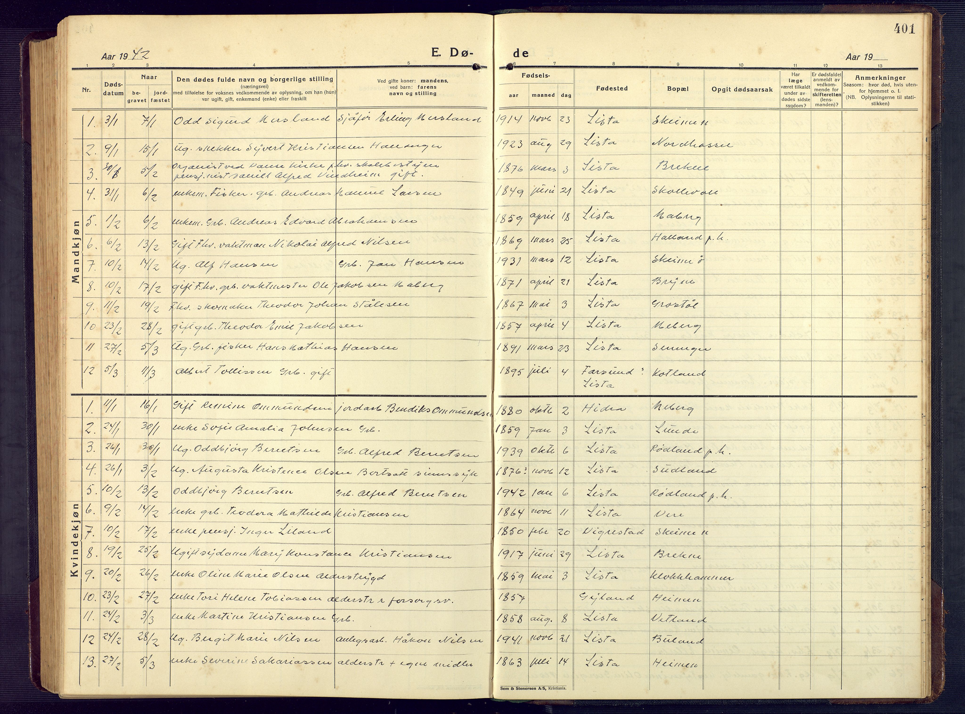 Lista sokneprestkontor, AV/SAK-1111-0027/F/Fb/L0006: Parish register (copy) no. B 6, 1924-1947, p. 401