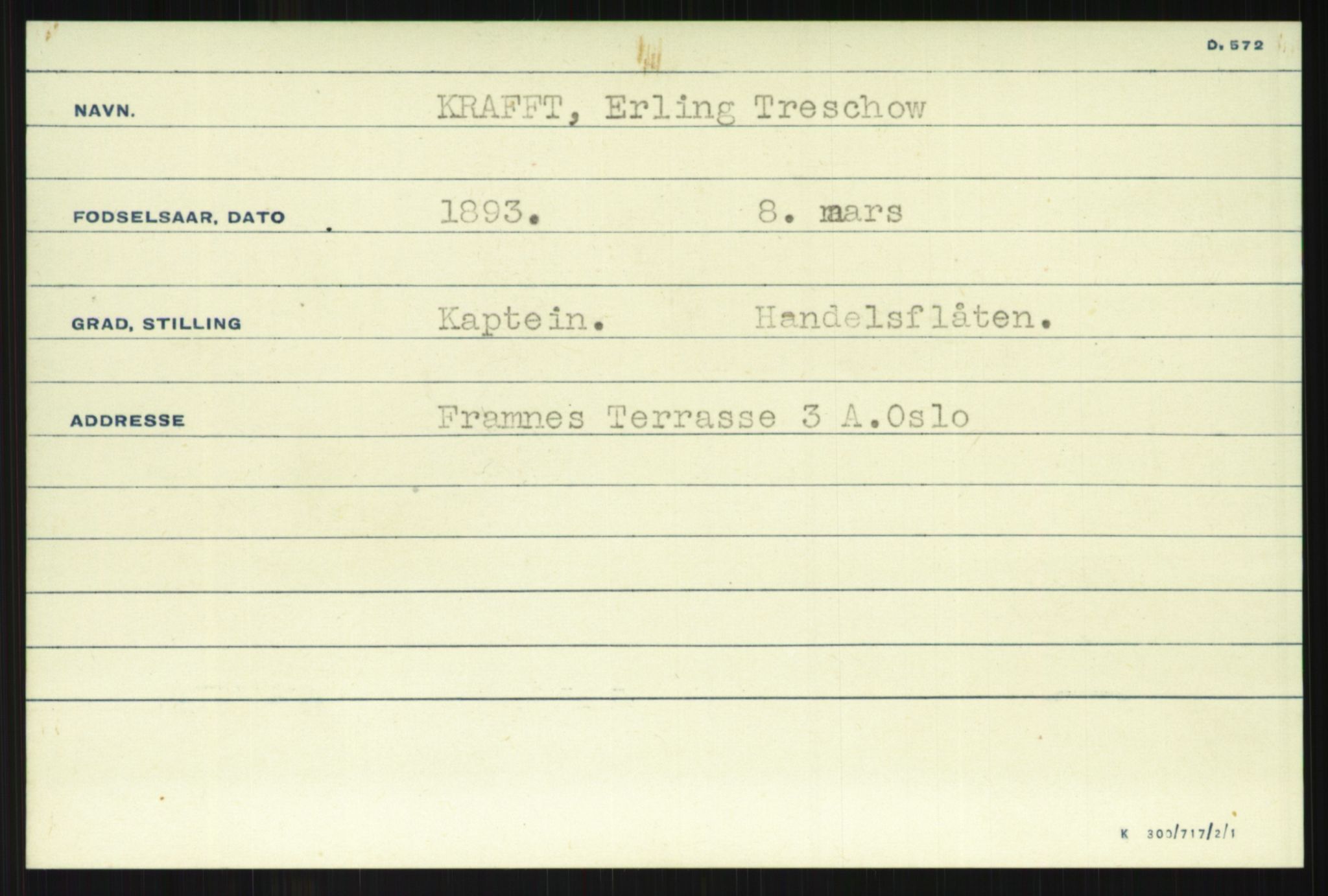 Direktoratet for sjømenn, RA/S-3545/G/Gi/L0007: Kartotek over krigsdekorasjoner tildelt nordmenn under krigen, 1940-1945, p. 1