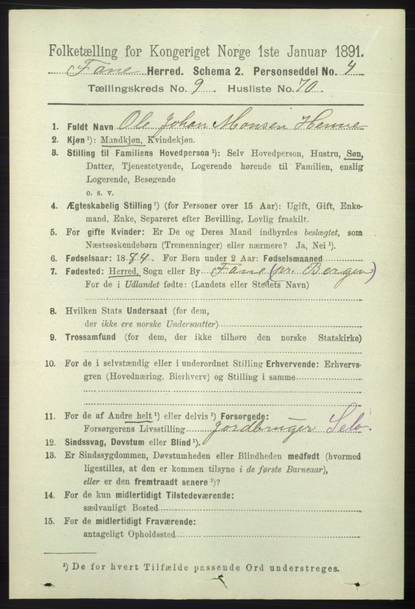 RA, 1891 census for 1249 Fana, 1891, p. 5344