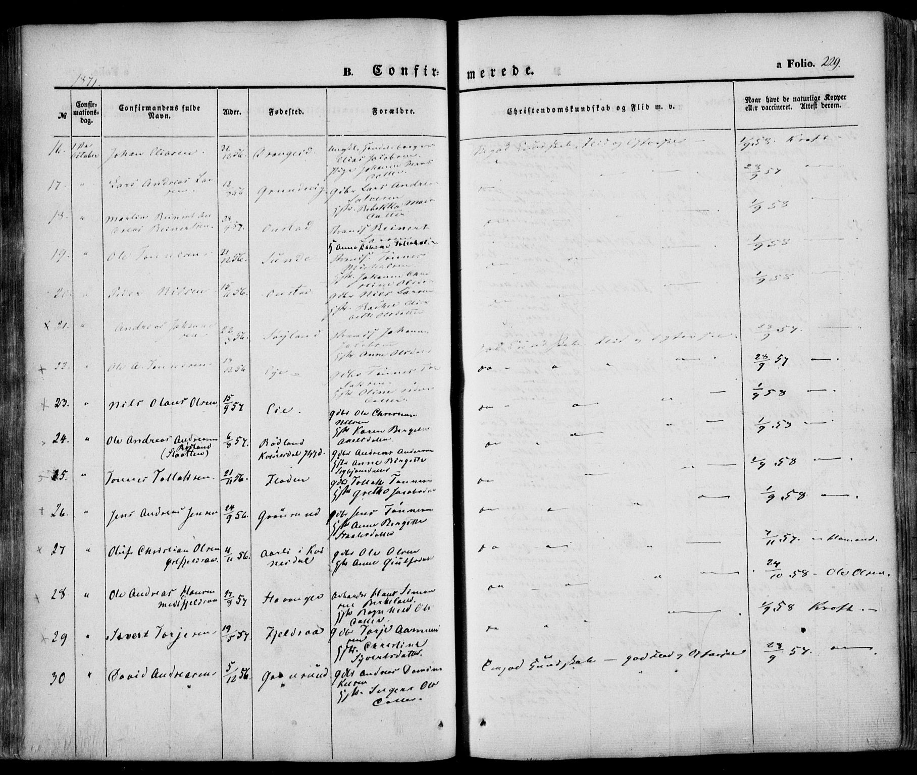 Flekkefjord sokneprestkontor, AV/SAK-1111-0012/F/Fa/Fac/L0005: Parish register (official) no. A 5, 1849-1875, p. 229