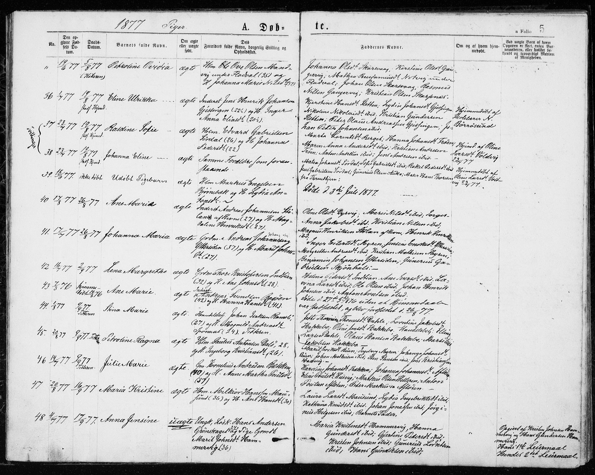 Ministerialprotokoller, klokkerbøker og fødselsregistre - Sør-Trøndelag, SAT/A-1456/640/L0577: Parish register (official) no. 640A02, 1877-1878, p. 5