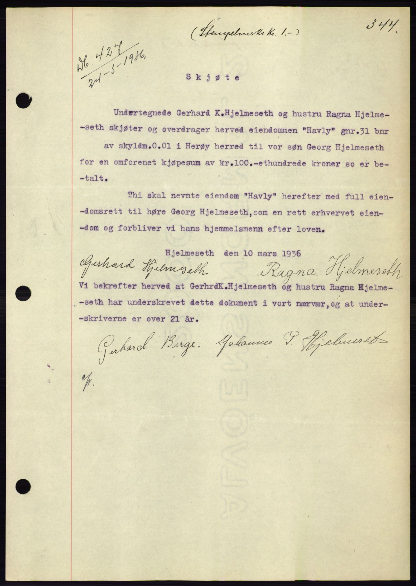 Søre Sunnmøre sorenskriveri, AV/SAT-A-4122/1/2/2C/L0060: Mortgage book no. 54, 1935-1936, Deed date: 24.03.1936