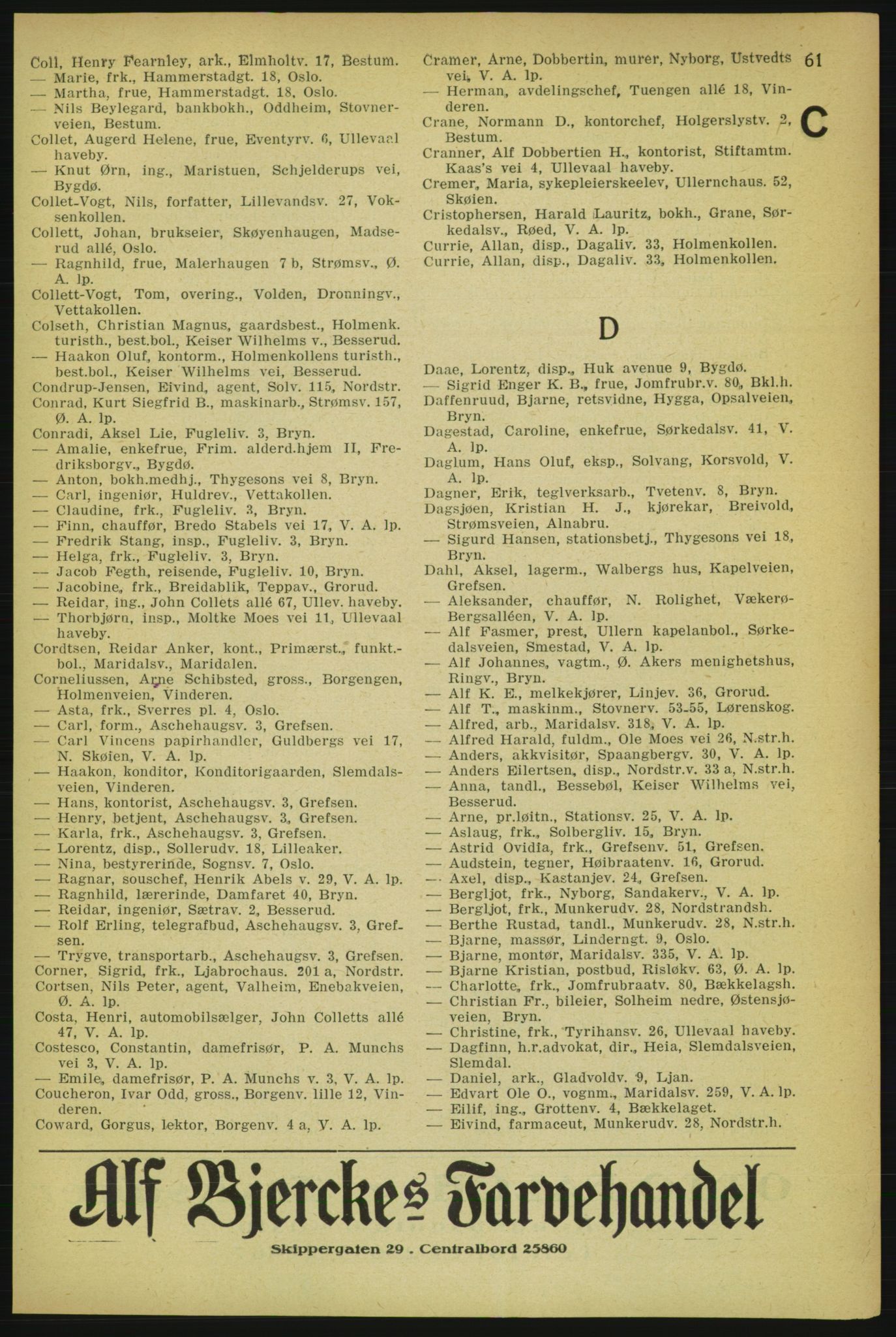 Aker adressebok/adressekalender, PUBL/001/A/004: Aker adressebok, 1929, p. 61