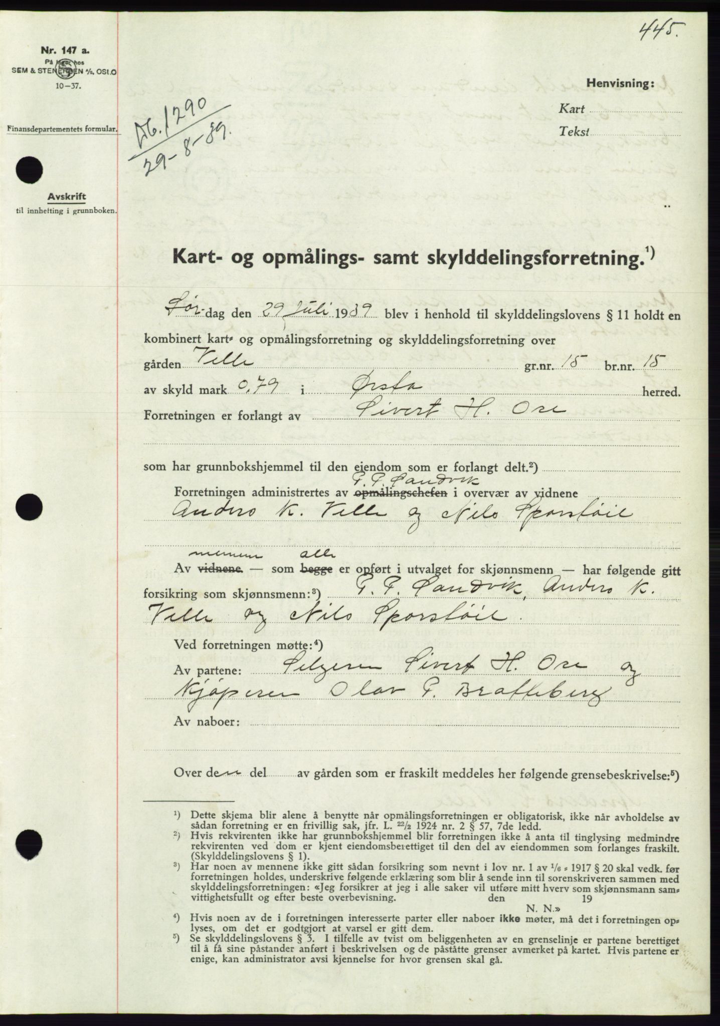 Søre Sunnmøre sorenskriveri, AV/SAT-A-4122/1/2/2C/L0068: Mortgage book no. 62, 1939-1939, Diary no: : 1290/1939