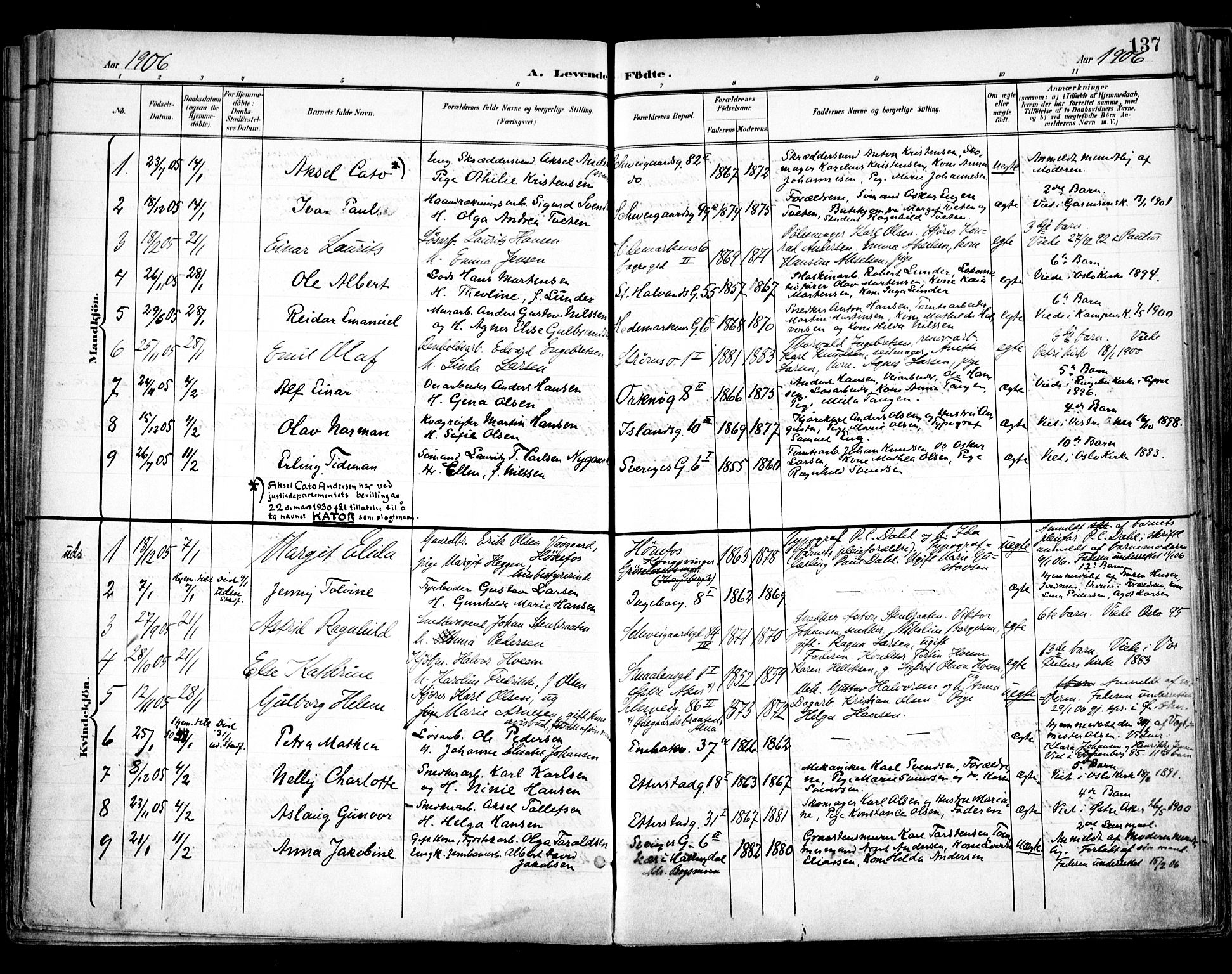 Vålerengen prestekontor Kirkebøker, SAO/A-10878/F/Fa/L0001: Parish register (official) no. 1, 1899-1915, p. 137