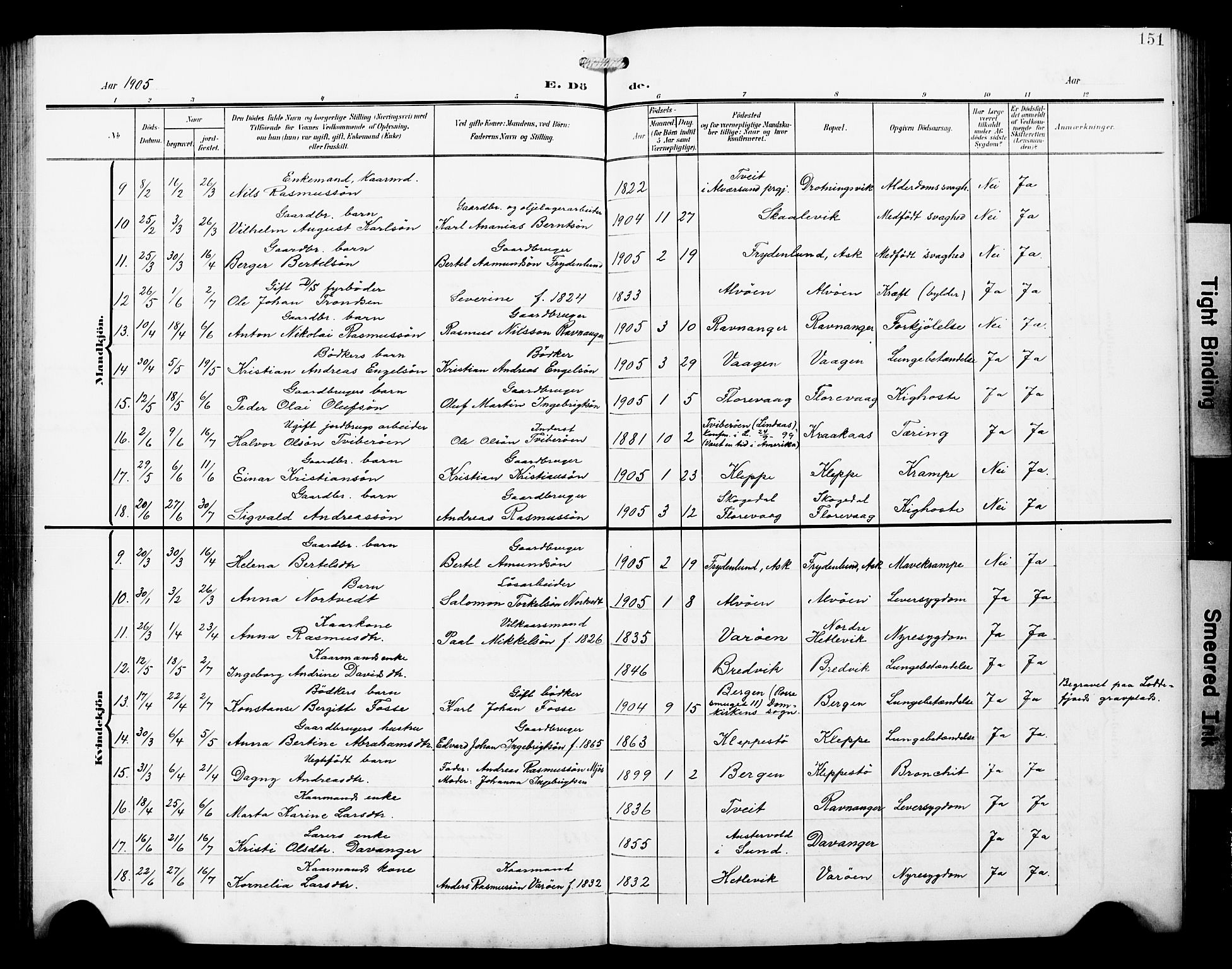 Askøy Sokneprestembete, AV/SAB-A-74101/H/Ha/Hab/Haba/L0014: Parish register (copy) no. A 14, 1904-1927, p. 151