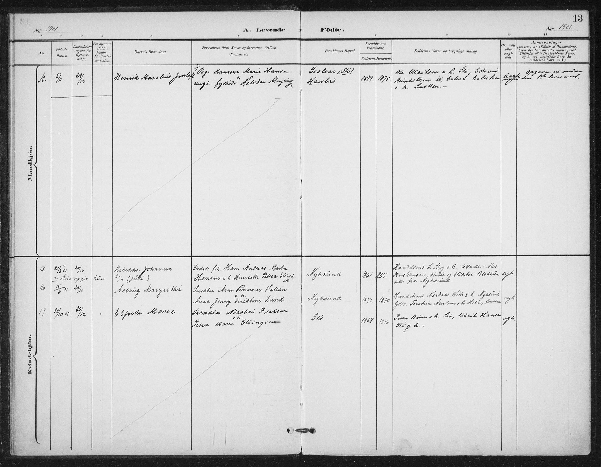 Ministerialprotokoller, klokkerbøker og fødselsregistre - Nordland, SAT/A-1459/894/L1356: Parish register (official) no. 894A02, 1897-1914, p. 13