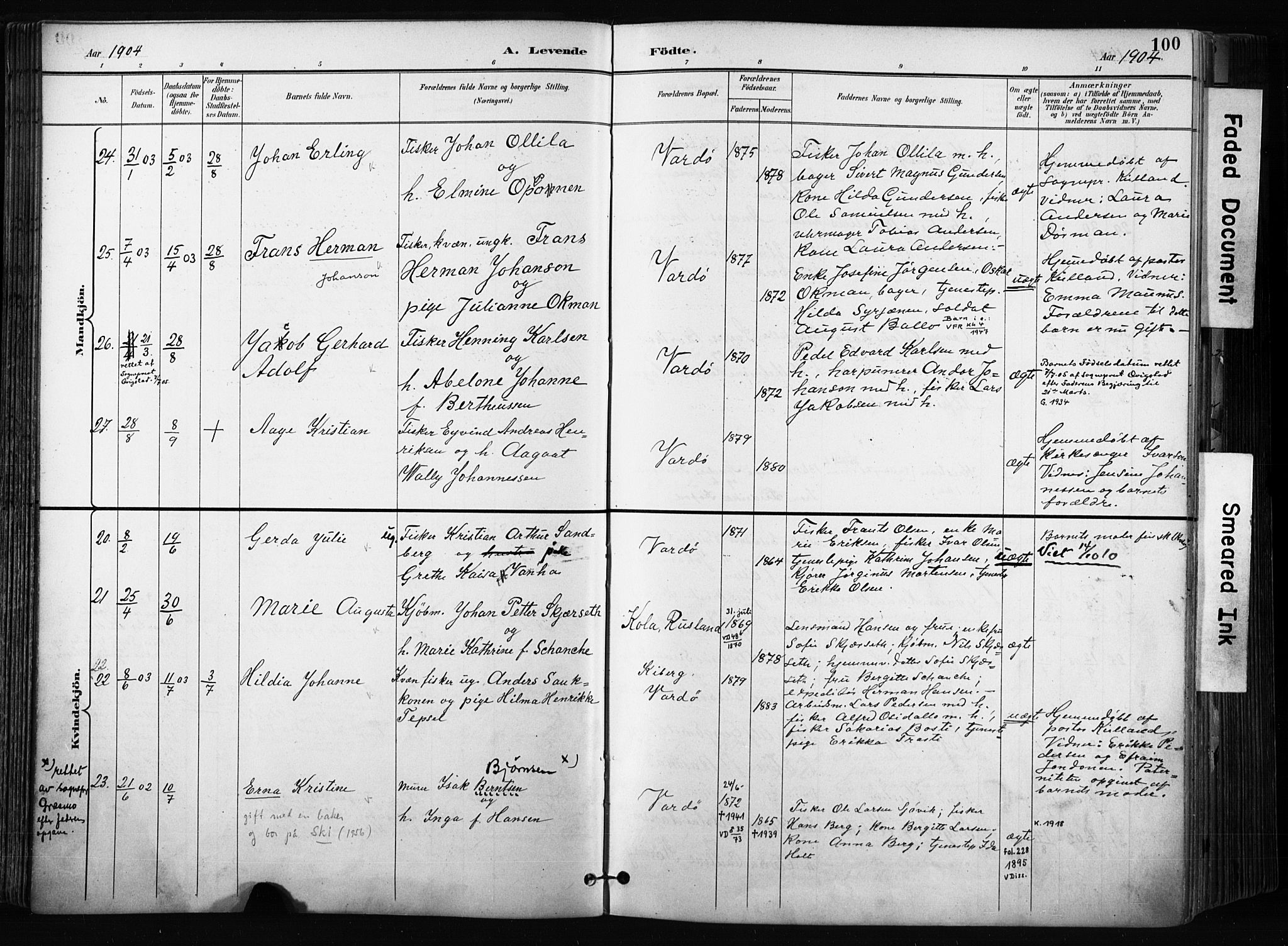 Vardø sokneprestkontor, SATØ/S-1332/H/Ha/L0010kirke: Parish register (official) no. 10, 1895-1907, p. 100