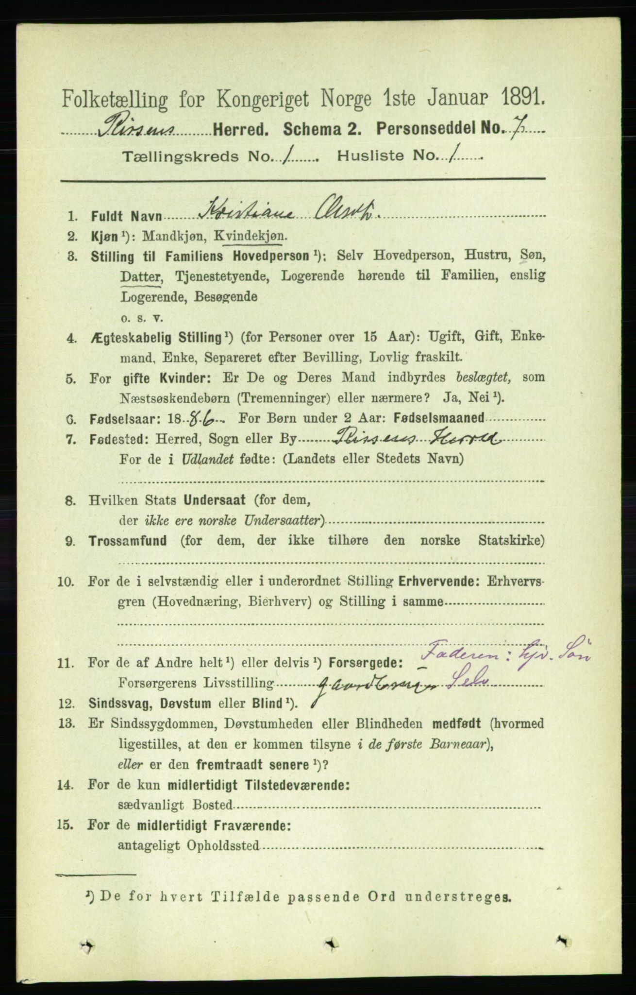 RA, 1891 census for 1624 Rissa, 1891, p. 164