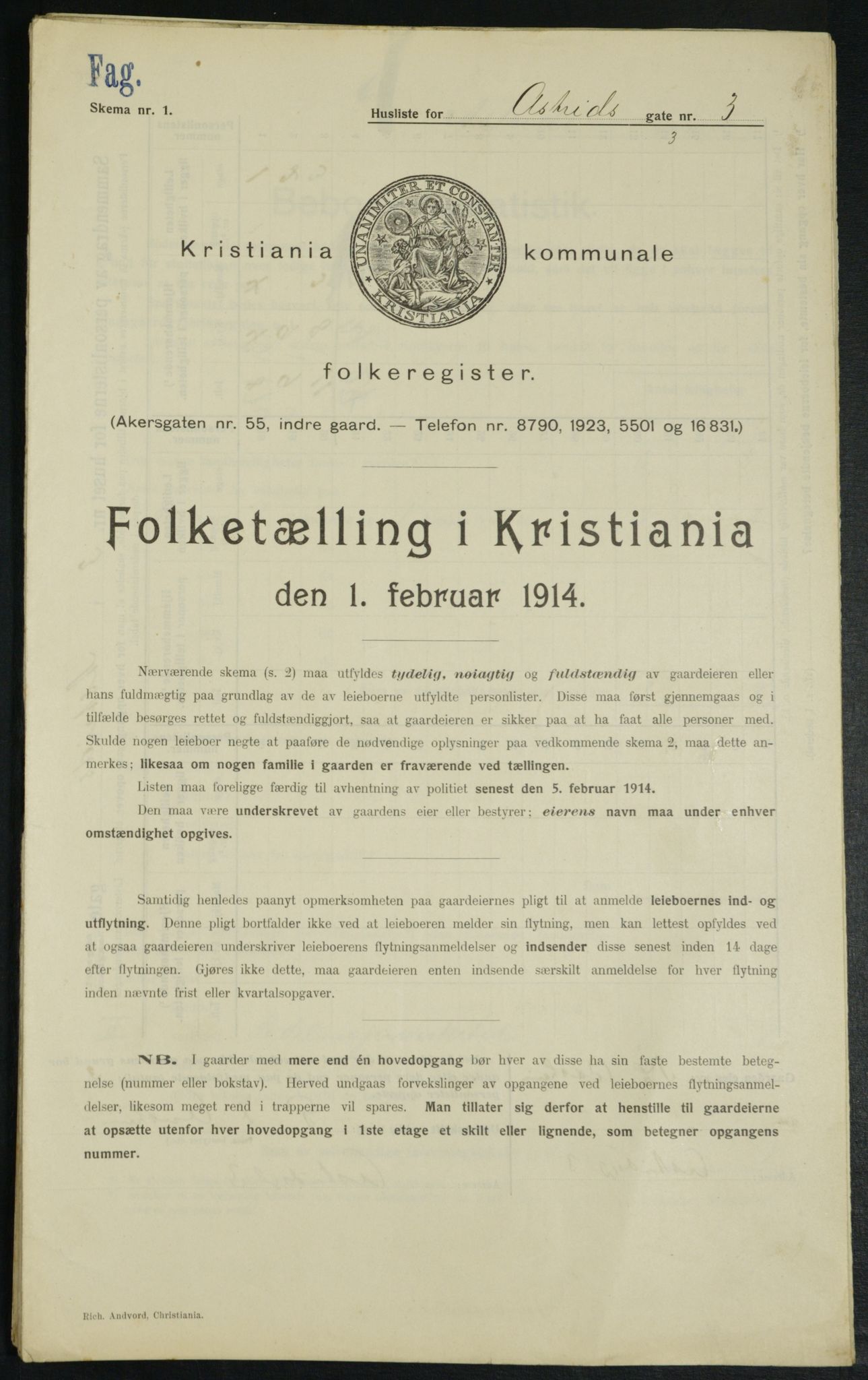 OBA, Municipal Census 1914 for Kristiania, 1914, p. 17303