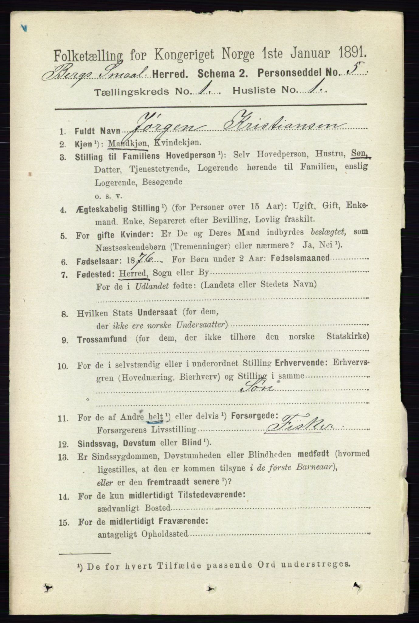 RA, 1891 census for 0116 Berg, 1891, p. 162