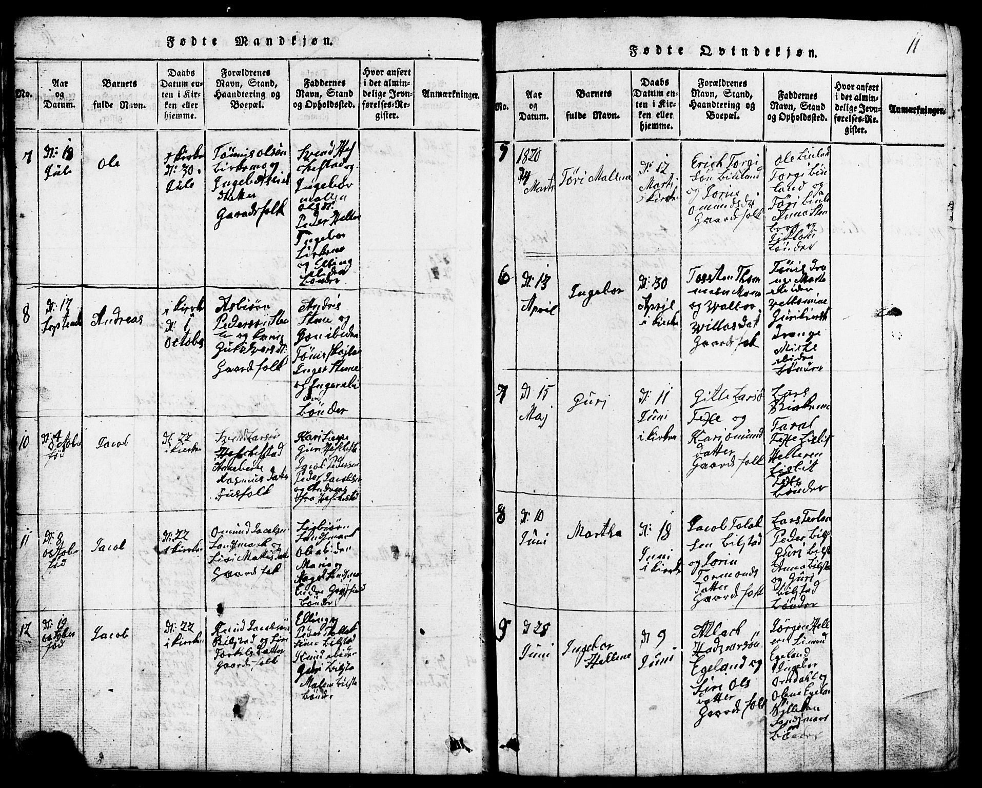 Lund sokneprestkontor, AV/SAST-A-101809/S07/L0001: Parish register (copy) no. B 1, 1815-1853, p. 11