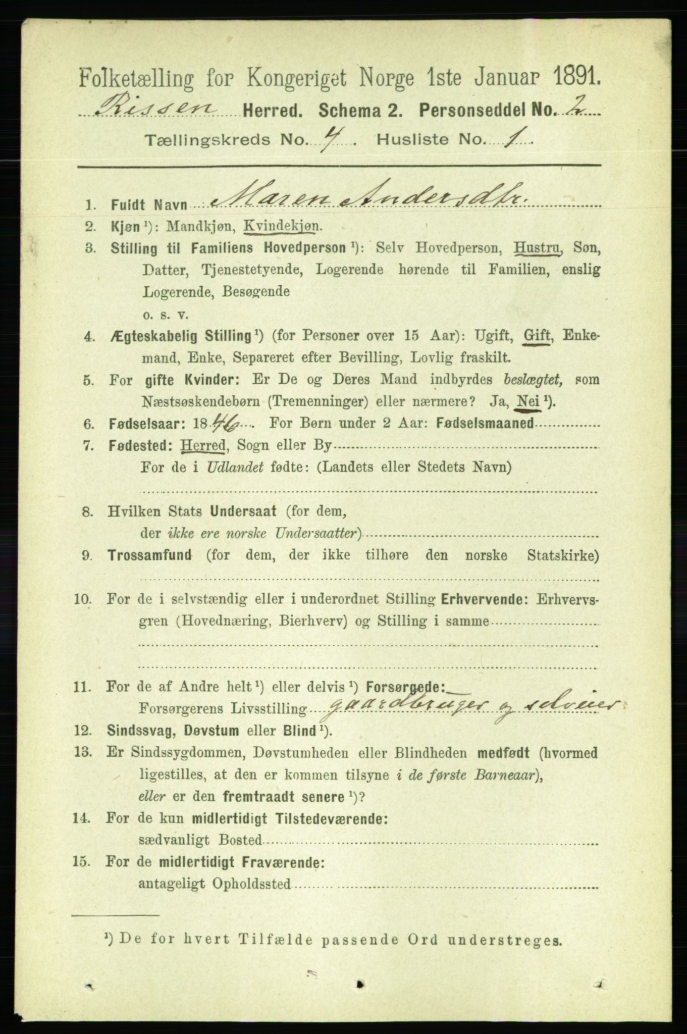 RA, 1891 census for 1624 Rissa, 1891, p. 2133