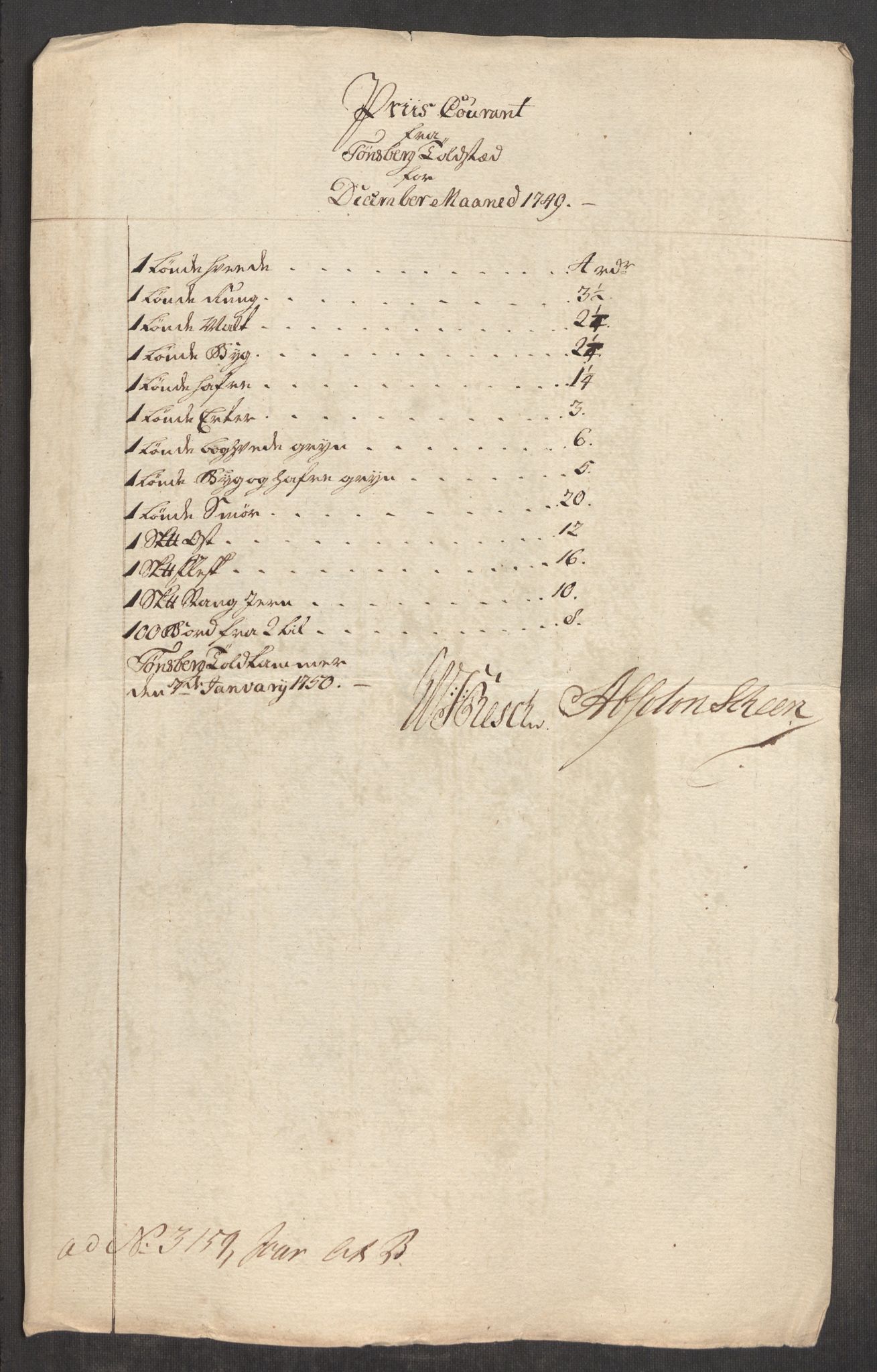 Rentekammeret inntil 1814, Realistisk ordnet avdeling, RA/EA-4070/Oe/L0004: [Ø1]: Priskuranter, 1749-1752, p. 92