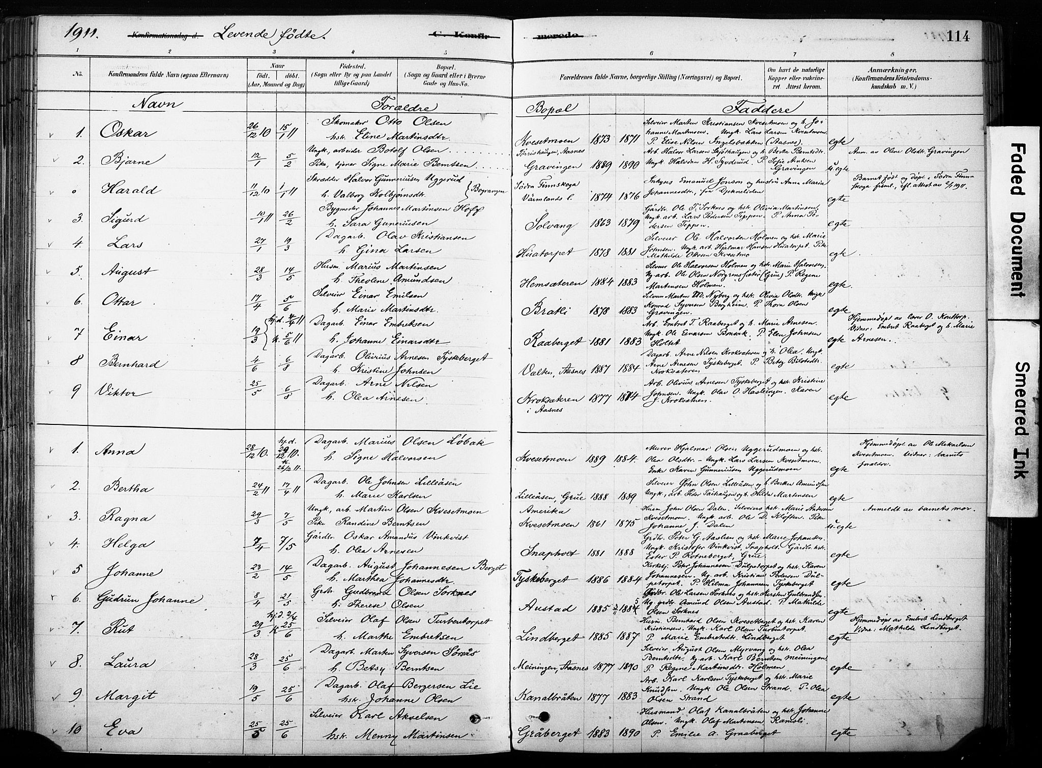 Hof prestekontor, AV/SAH-PREST-038/H/Ha/Haa/L0011: Parish register (official) no. 11, 1879-1911, p. 114