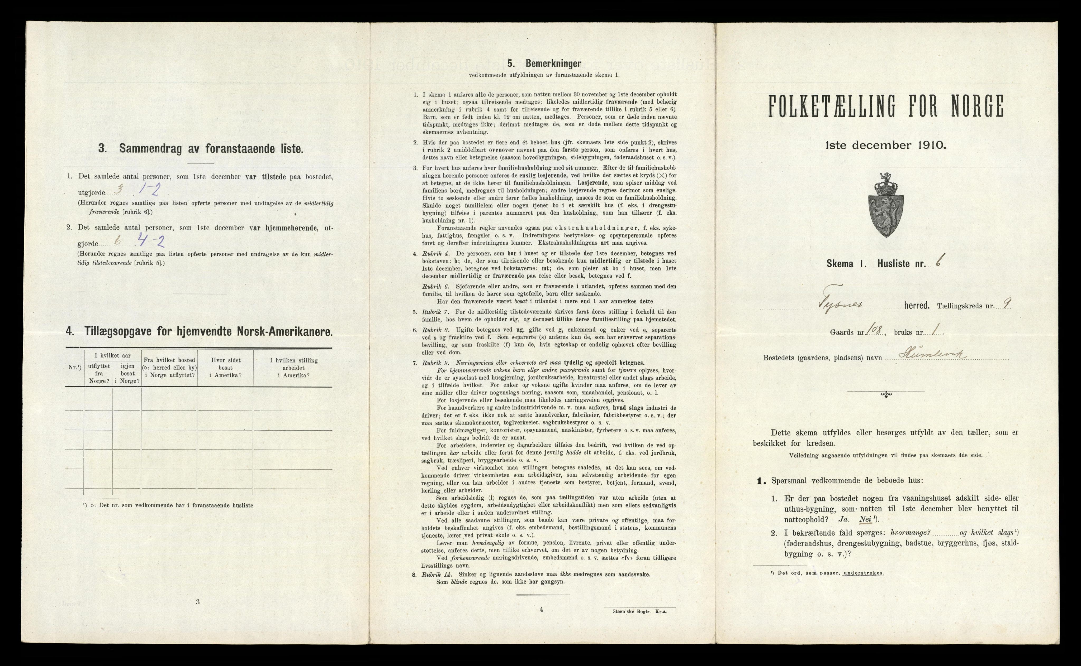RA, 1910 census for Tysnes, 1910, p. 1022