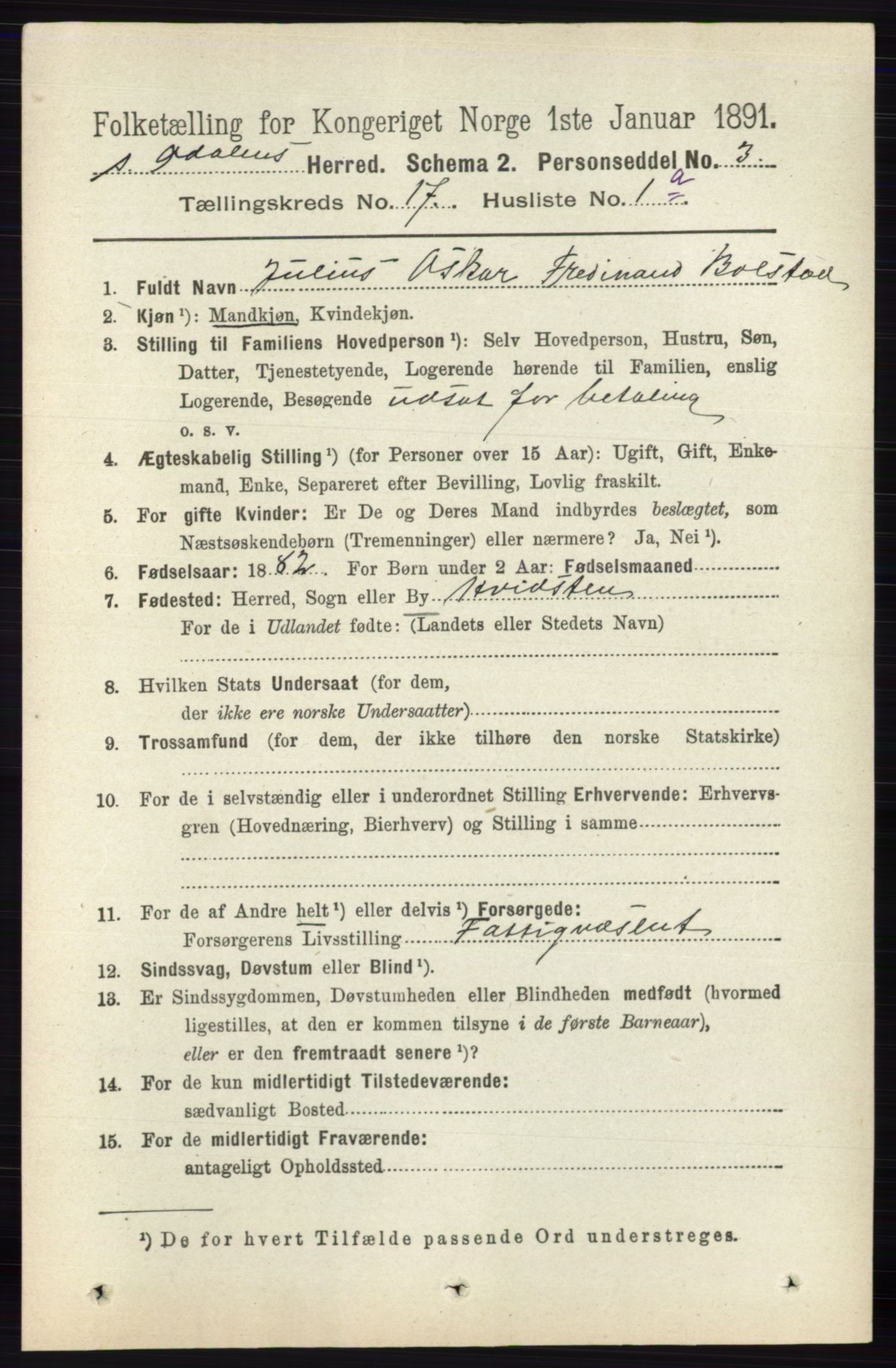 RA, 1891 census for 0419 Sør-Odal, 1891, p. 7838