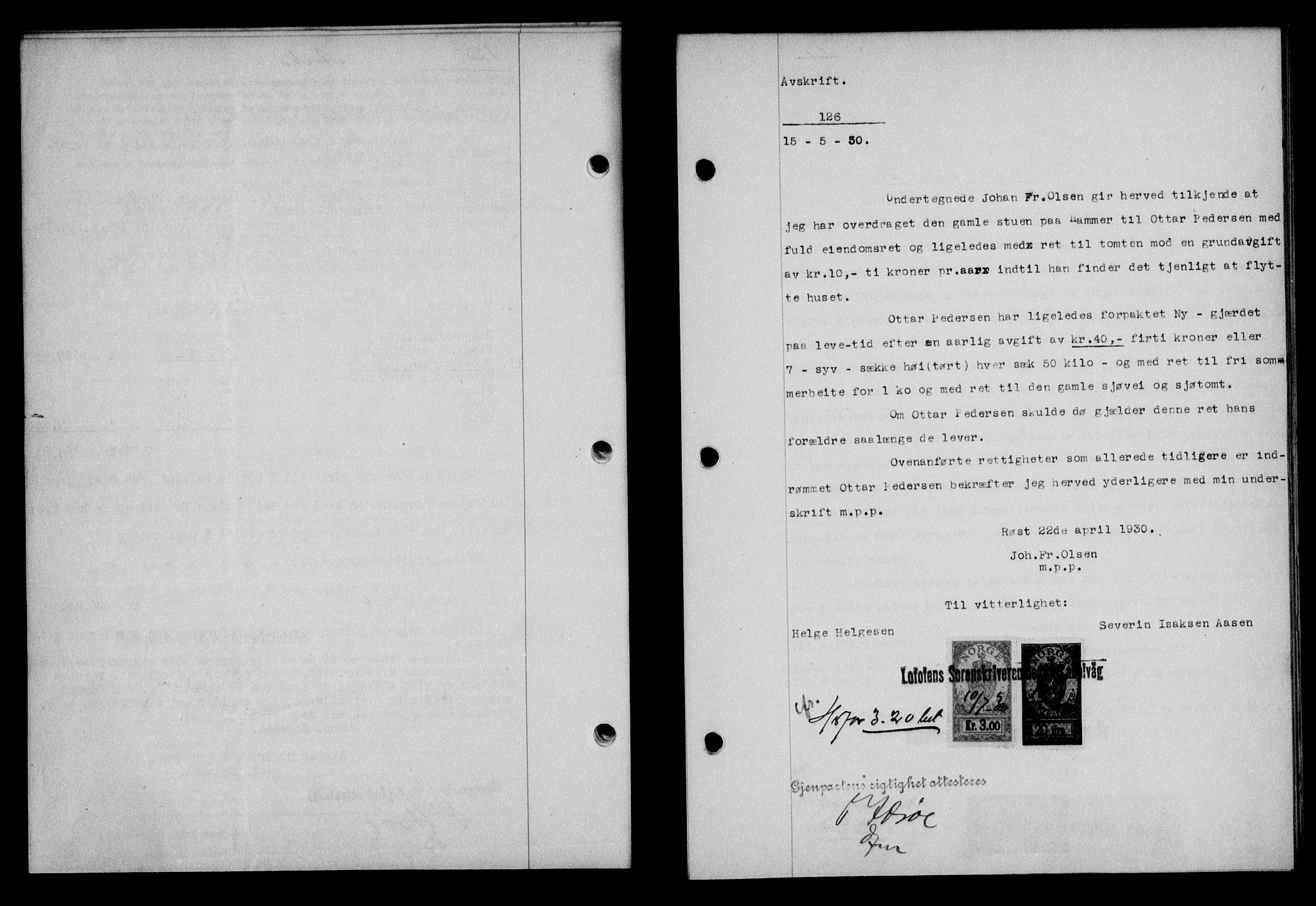 Lofoten sorenskriveri, SAT/A-0017/1/2/2C/L0021b: Mortgage book no. 21b, 1930-1930, Deed date: 15.05.1930