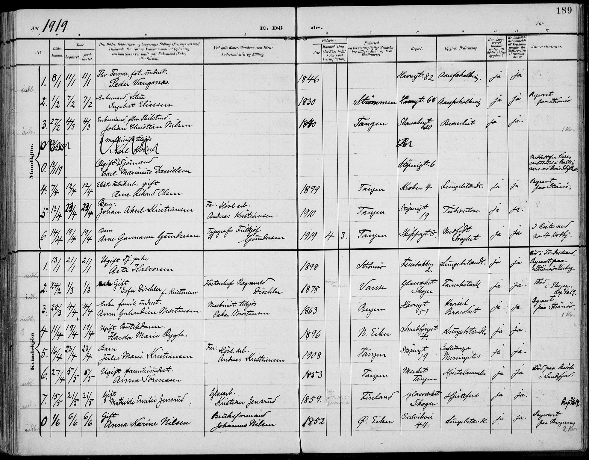 Strømsø kirkebøker, AV/SAKO-A-246/F/Fb/L0008: Parish register (official) no. II 8, 1902-1933, p. 189