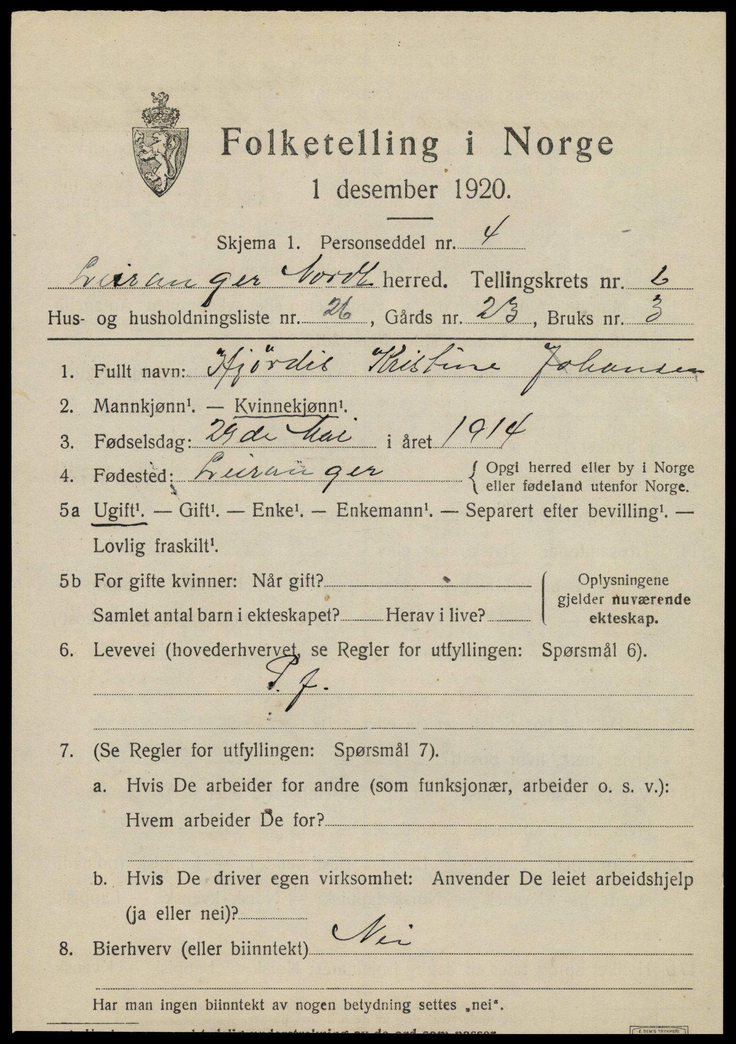 SAT, 1920 census for Leiranger, 1920, p. 2391