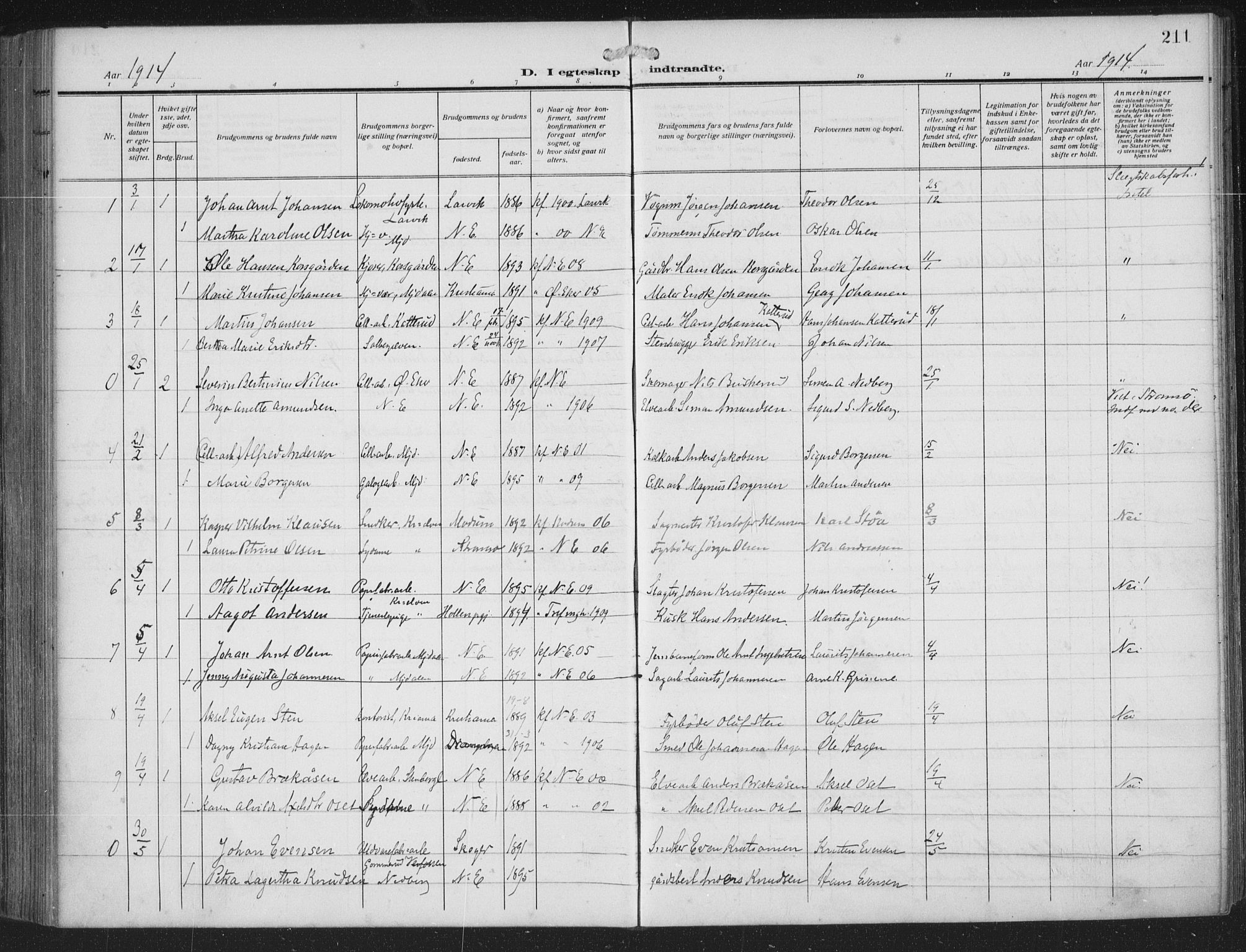 Nedre Eiker kirkebøker, SAKO/A-612/F/Fa/L0007: Parish register (official) no. 7, 1912-1918, p. 211
