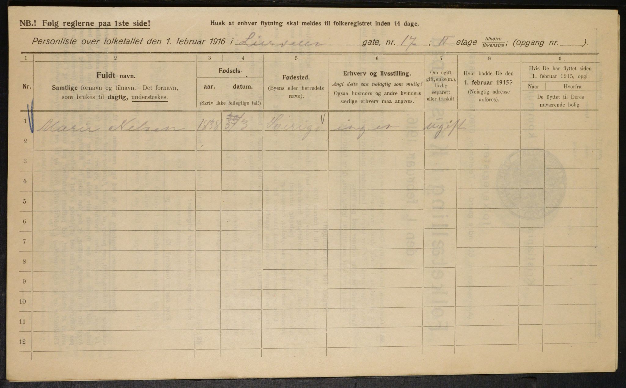 OBA, Municipal Census 1916 for Kristiania, 1916, p. 58826