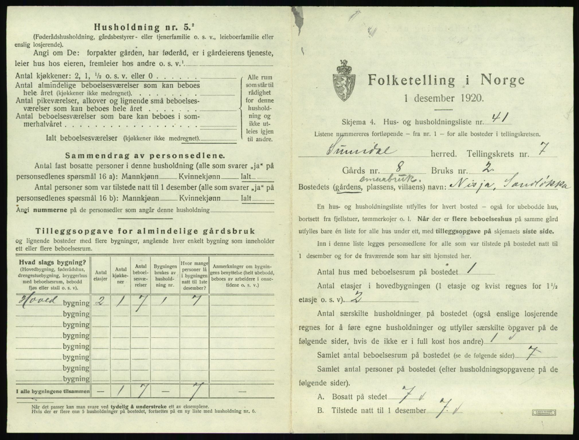 SAT, 1920 census for Sunndal, 1920, p. 720