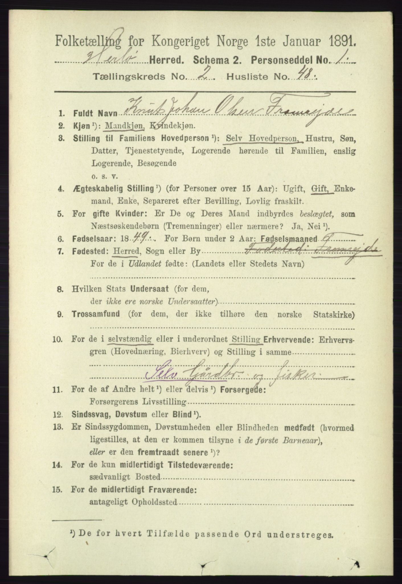 RA, 1891 census for 1258 Herdla, 1891, p. 847