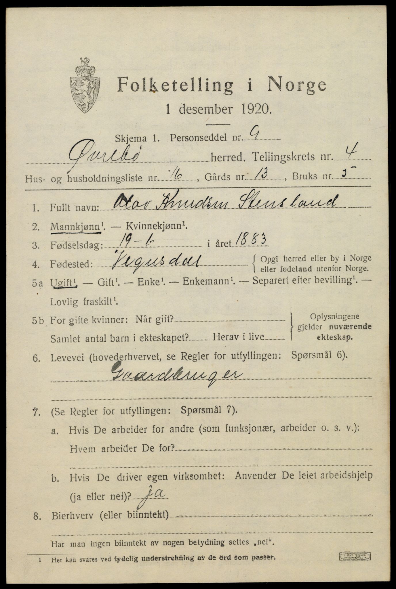 SAK, 1920 census for Øvrebø, 1920, p. 966