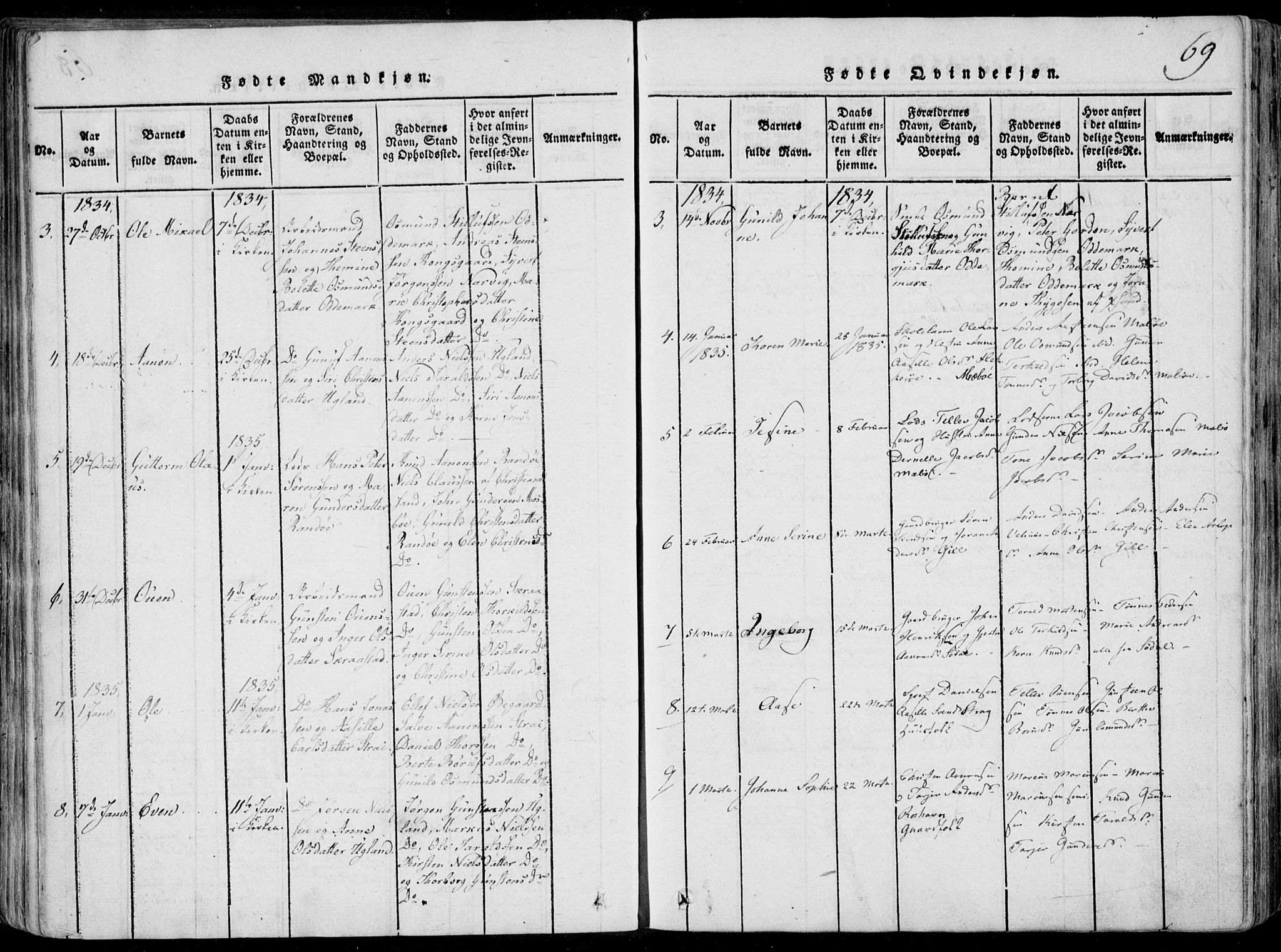 Oddernes sokneprestkontor, AV/SAK-1111-0033/F/Fa/Faa/L0005: Parish register (official) no. A 5, 1820-1838, p. 69