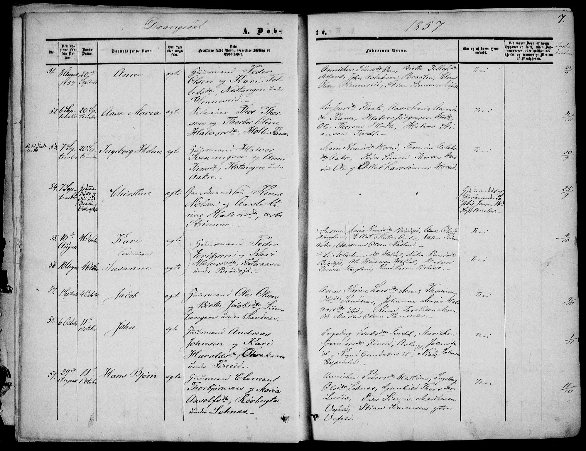 Drangedal kirkebøker, AV/SAKO-A-258/F/Fa/L0008: Parish register (official) no. 8, 1857-1871, p. 7