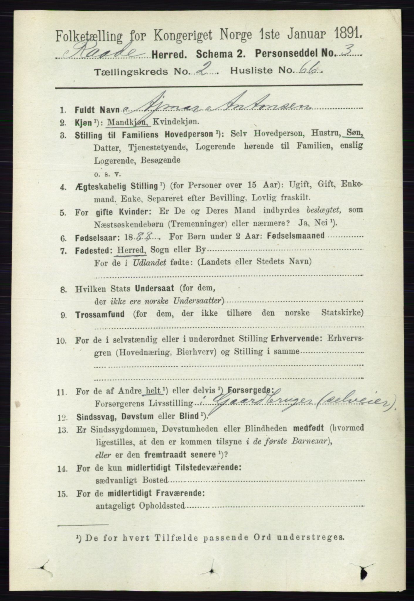 RA, 1891 census for 0135 Råde, 1891, p. 1015