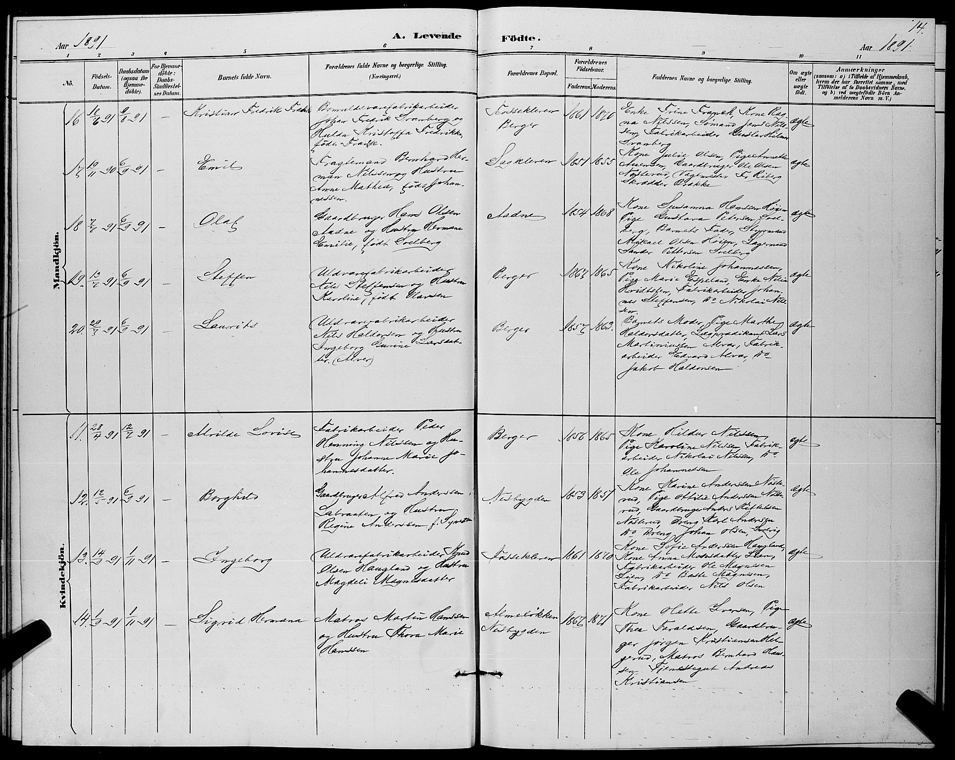 Strømm kirkebøker, AV/SAKO-A-322/G/Ga/L0003: Parish register (copy) no. I 3, 1889-1896, p. 14