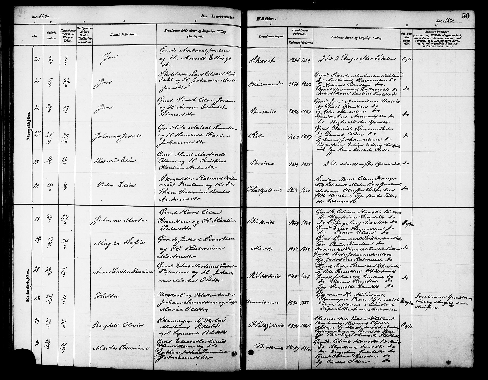 Ministerialprotokoller, klokkerbøker og fødselsregistre - Møre og Romsdal, AV/SAT-A-1454/511/L0158: Parish register (copy) no. 511C04, 1884-1903, p. 50