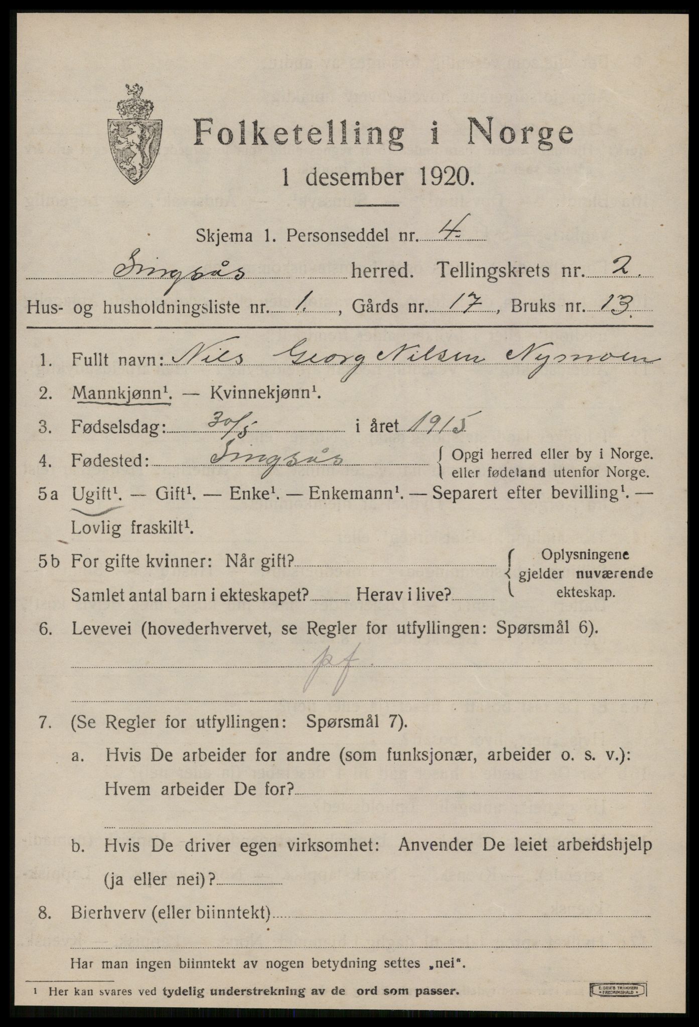 SAT, 1920 census for Singsås, 1920, p. 1129