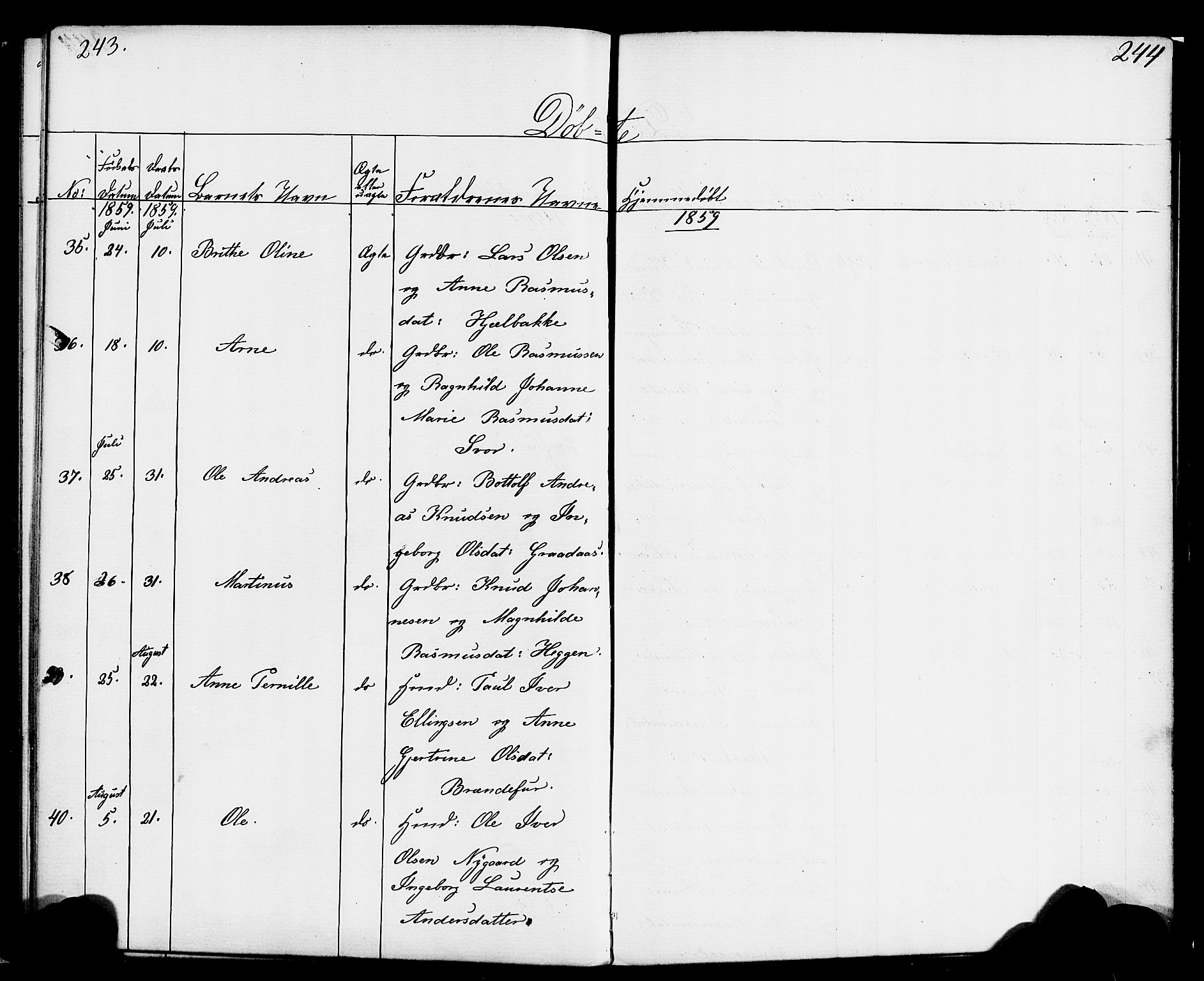 Hornindal sokneprestembete, AV/SAB-A-82401/H/Haa/Haaa/L0001: Parish register (official) no. A 1, 1837-1866, p. 244-245