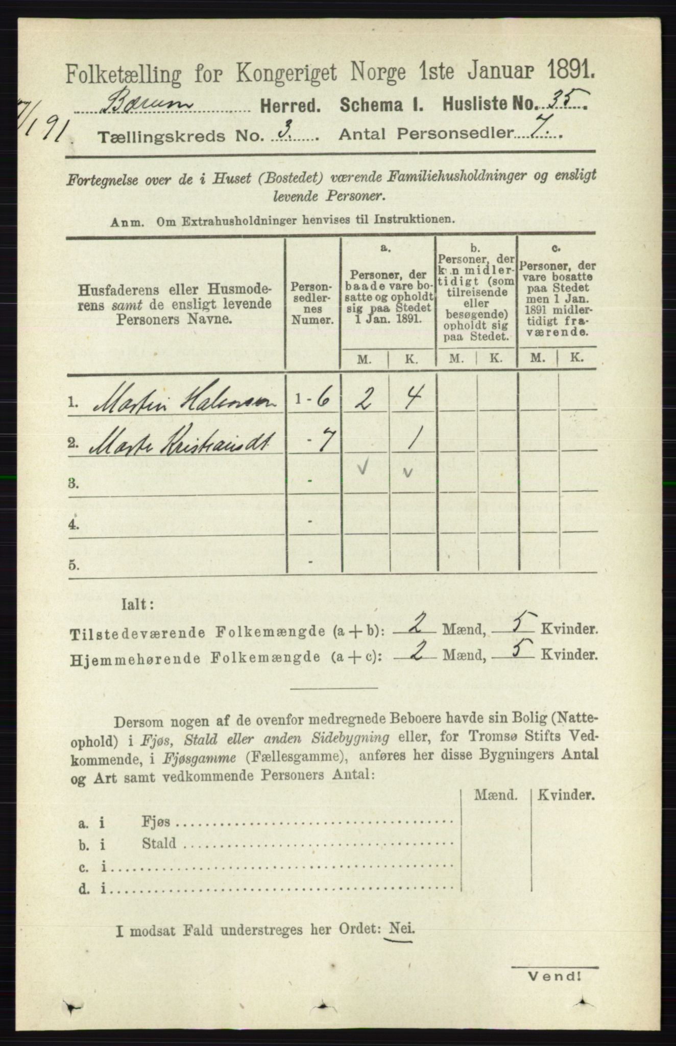 RA, 1891 census for 0219 Bærum, 1891, p. 1936