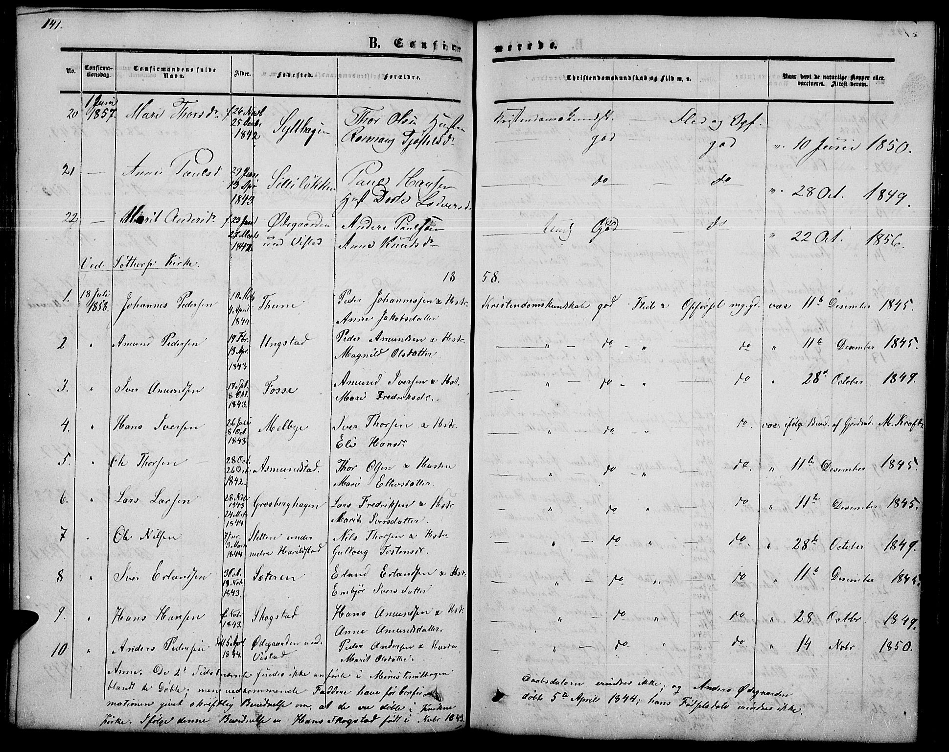 Nord-Fron prestekontor, SAH/PREST-080/H/Ha/Hab/L0002: Parish register (copy) no. 2, 1851-1883, p. 141