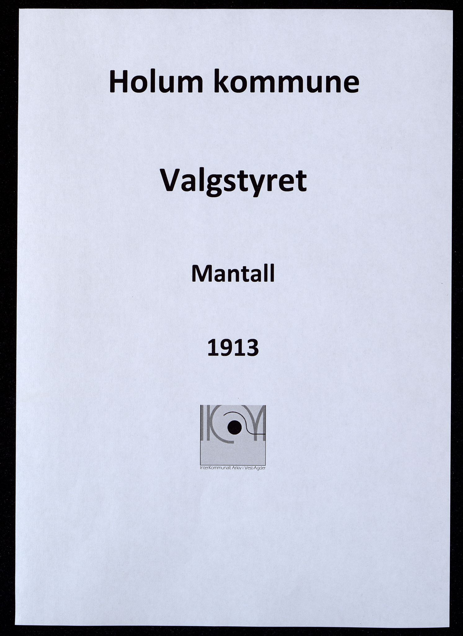 Holum kommune - Valgstyret, ARKSOR/1002HO110/F/L0002: Manntall, 1913