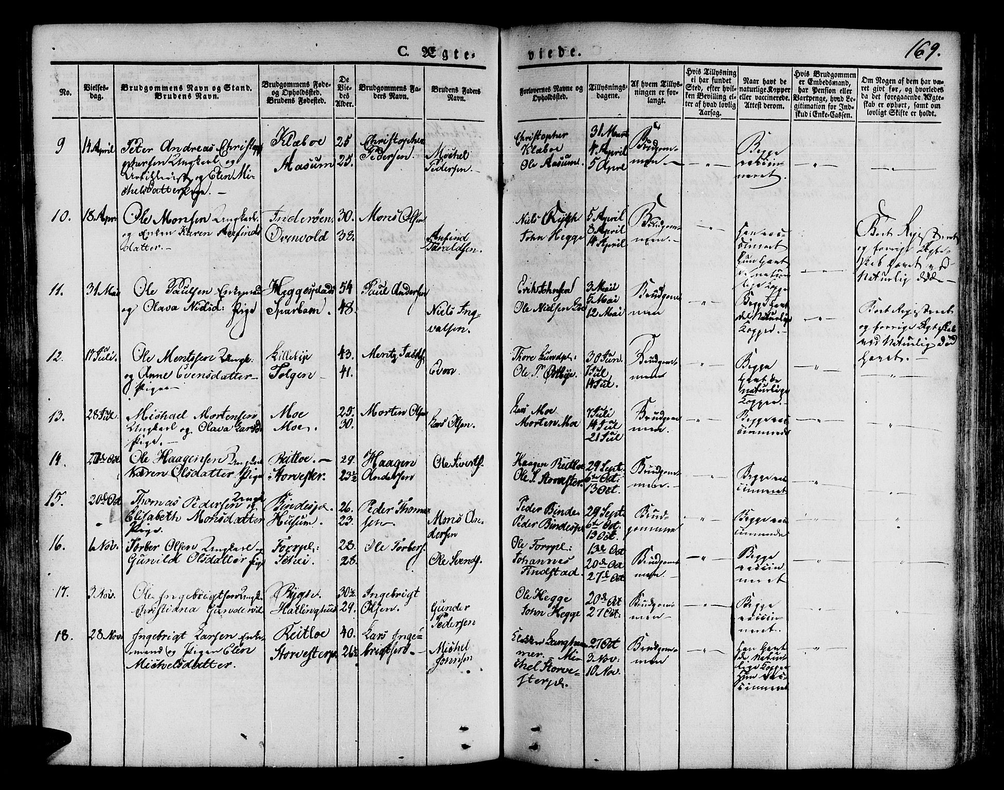 Ministerialprotokoller, klokkerbøker og fødselsregistre - Nord-Trøndelag, SAT/A-1458/746/L0445: Parish register (official) no. 746A04, 1826-1846, p. 169